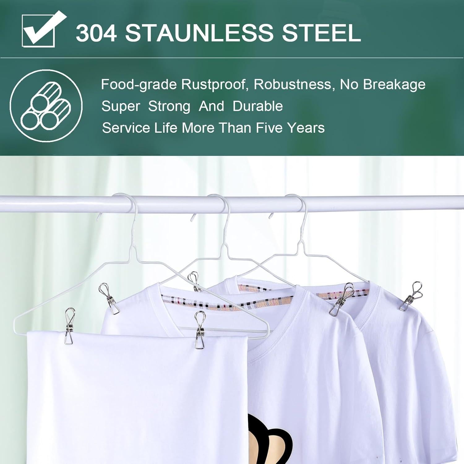 30 Pinzas de Acero Inoxidable PHYDELU para Ropa y Comida