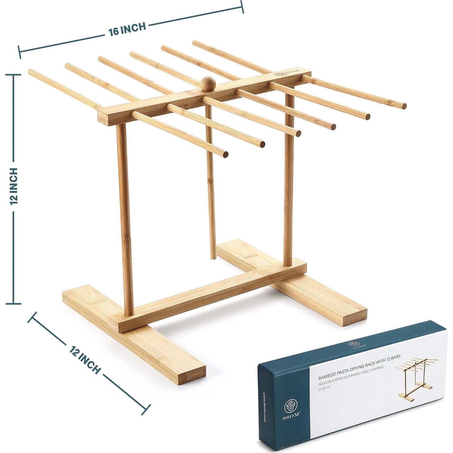 Soporte para Secar Pasta 8SOM 12 Barras de Bambú Natural