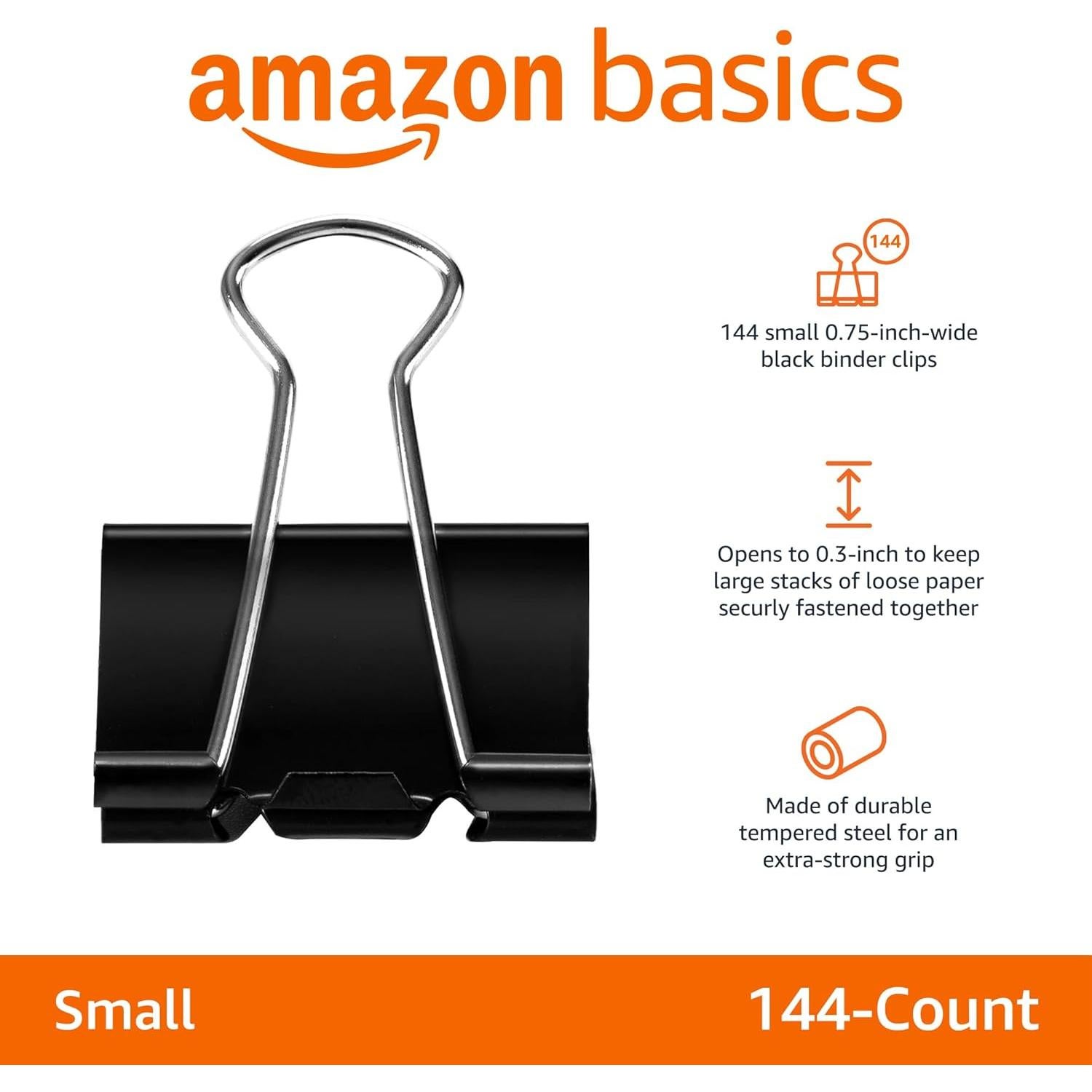Clips de papel Amazon Basics pequeños 144 unidades negro