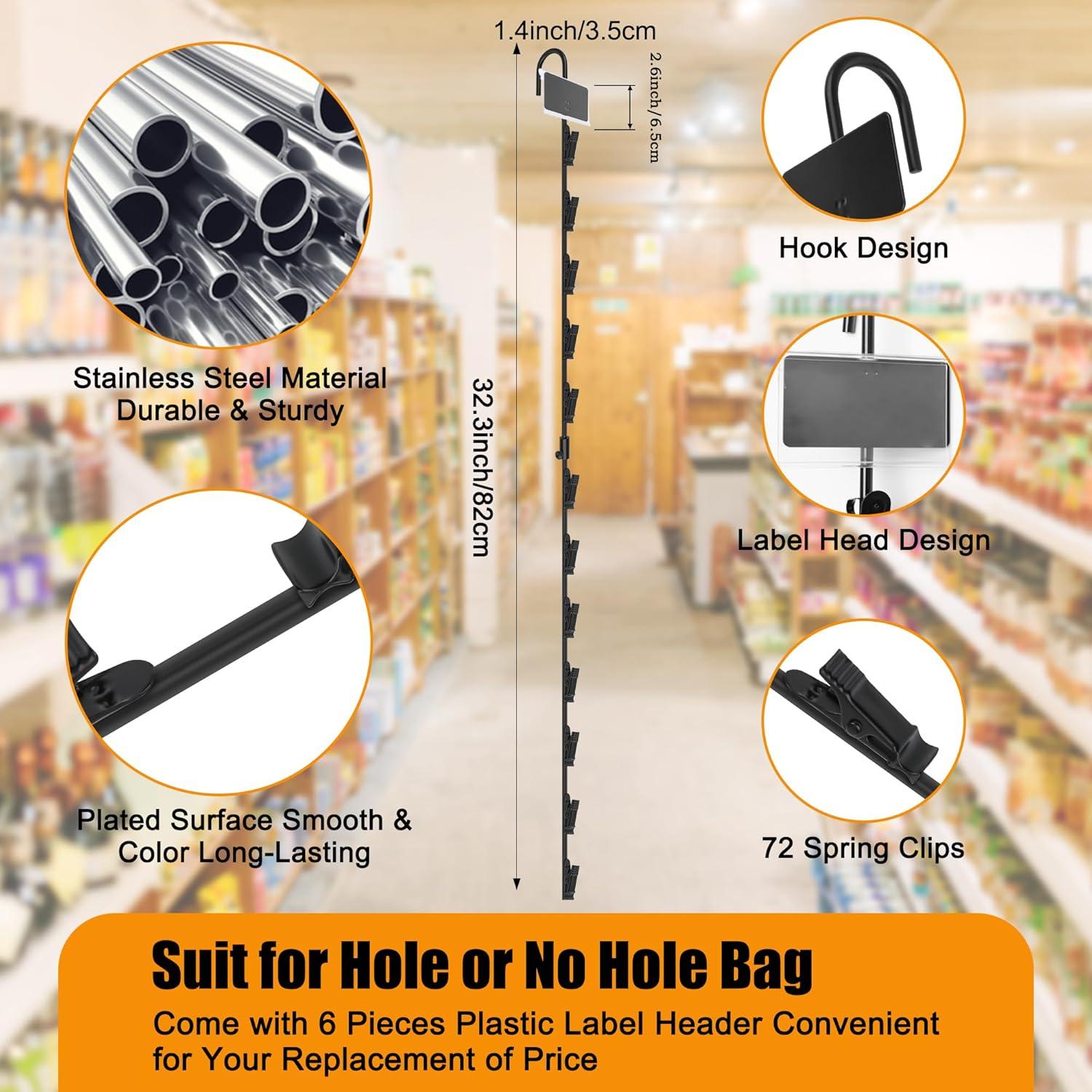 Paquete de 6 tiras de exhibición metal Wiwaplex 82 cm con 72 clips