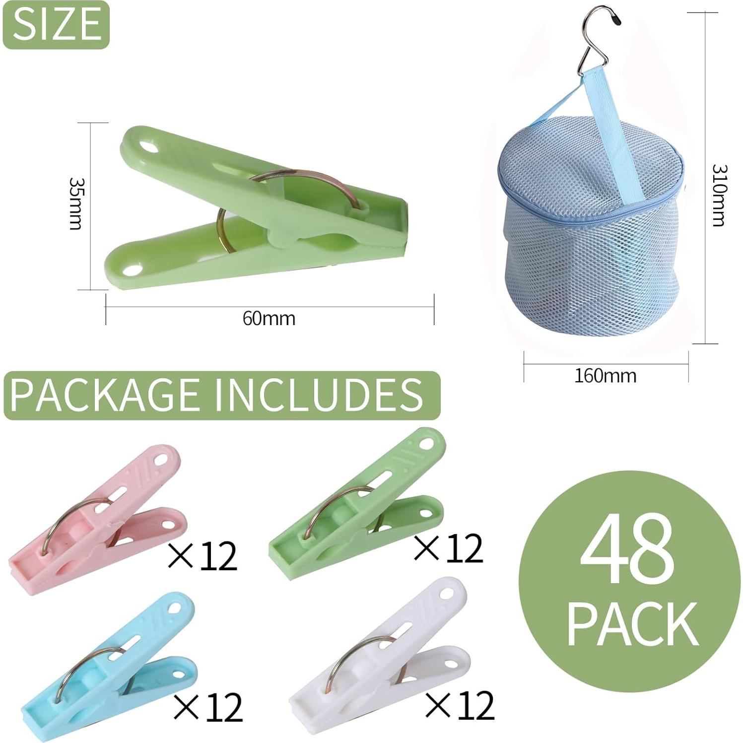 Paquete de 48 Pinzas de Ropa SYXUPUMI Multicolor 60mm