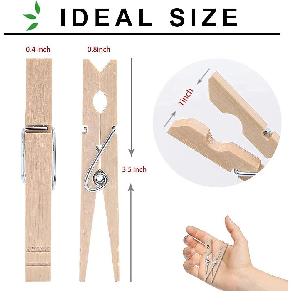 Pinzas de Ropa de Madera Suptilics 100 Pcs 8,89 cm
