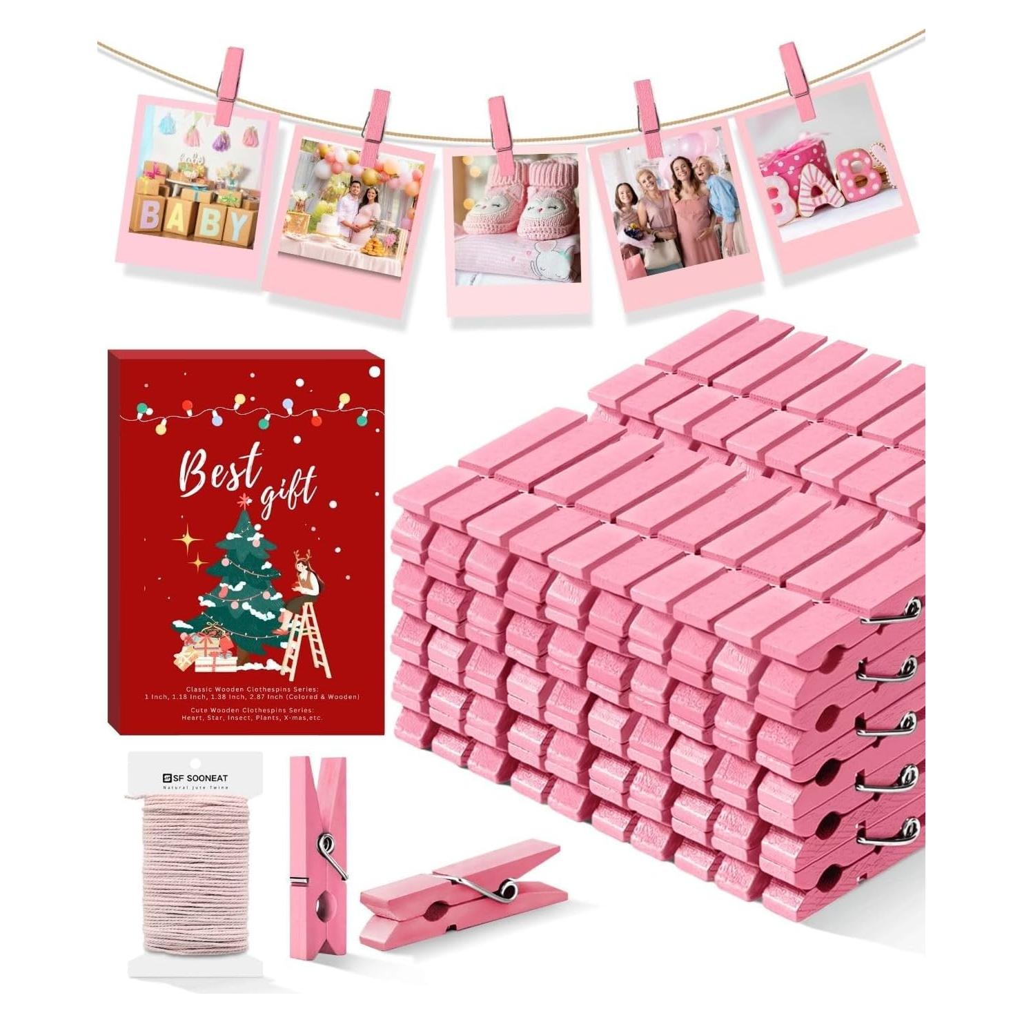 Pinzas de Ropa Rosa Sooneat - 100 PCS Mini Clips de Madera