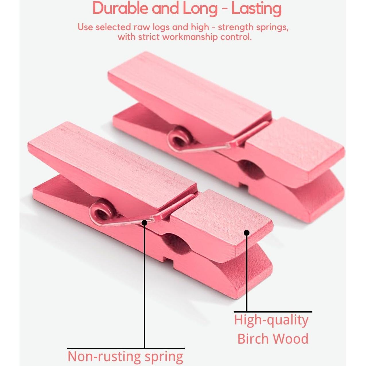 Pinzas de Ropa Rosa Sooneat - 100 PCS Mini Clips de Madera