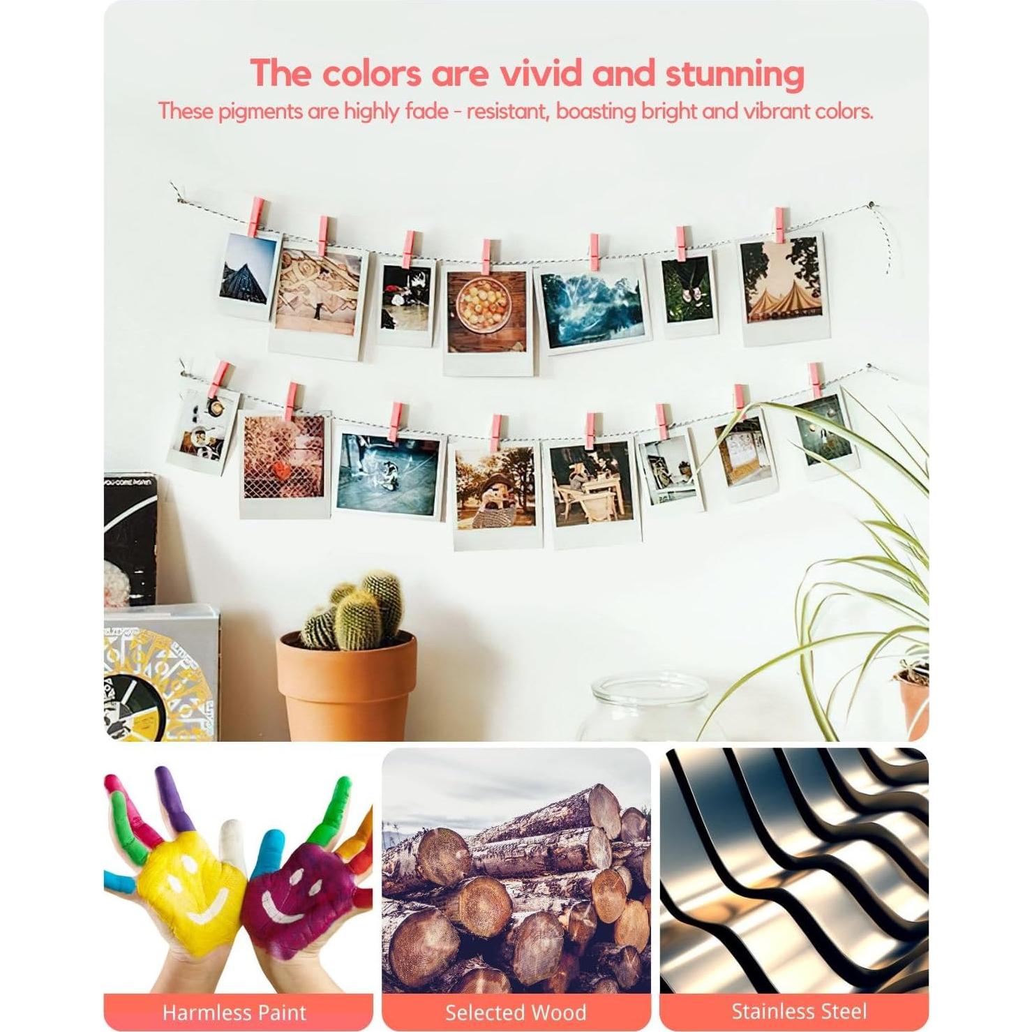 Pinzas de Ropa Rosa Sooneat - 100 PCS Mini Clips de Madera