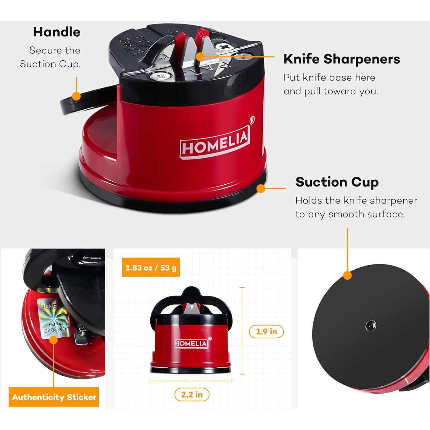 Afilador de cuchillos HOMELIA con ventosa - Rojo