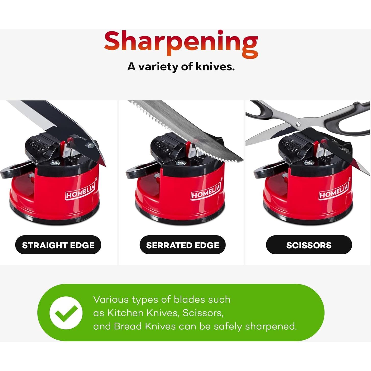 Afilador de cuchillos HOMELIA con ventosa - Rojo