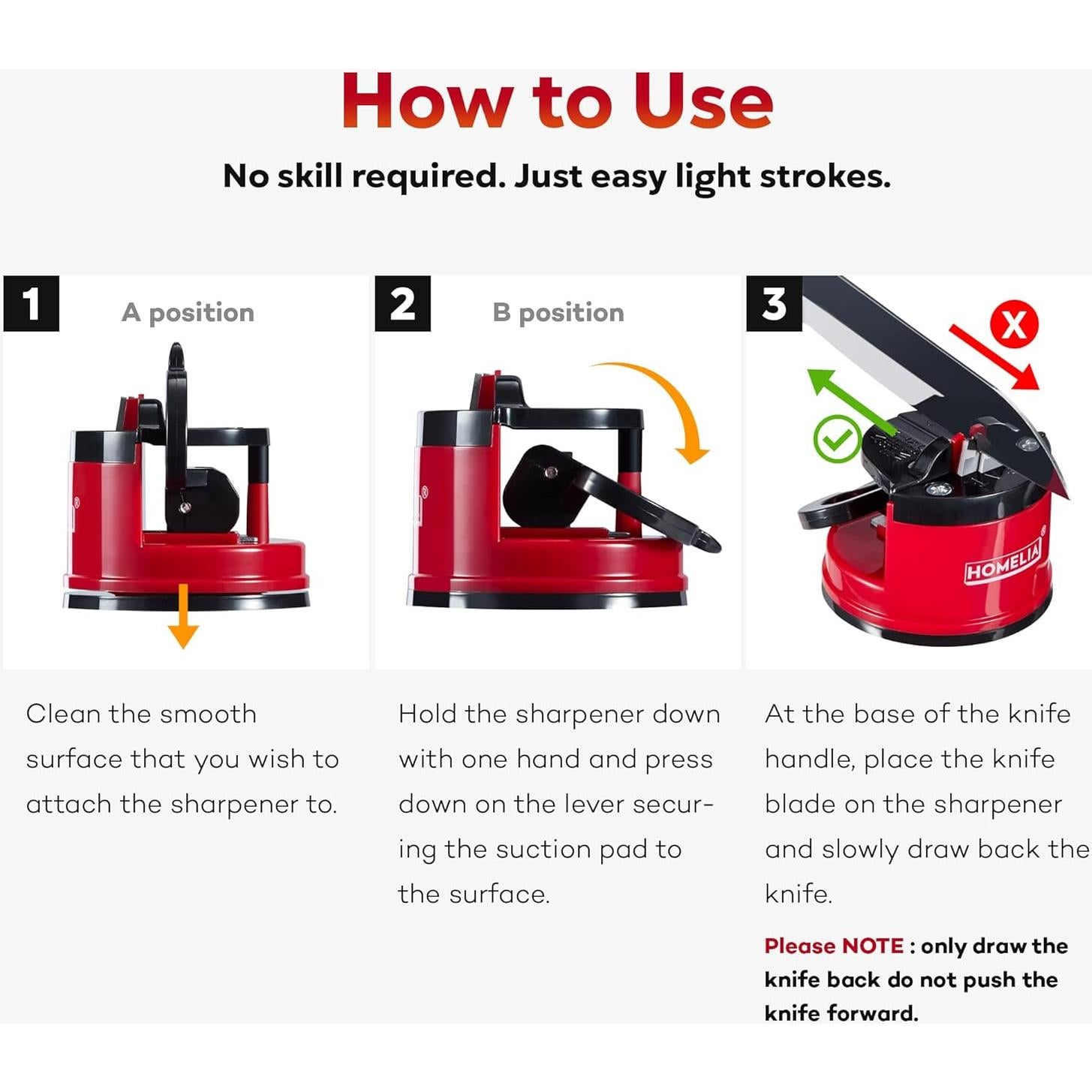 Afilador de cuchillos HOMELIA con ventosa - Rojo