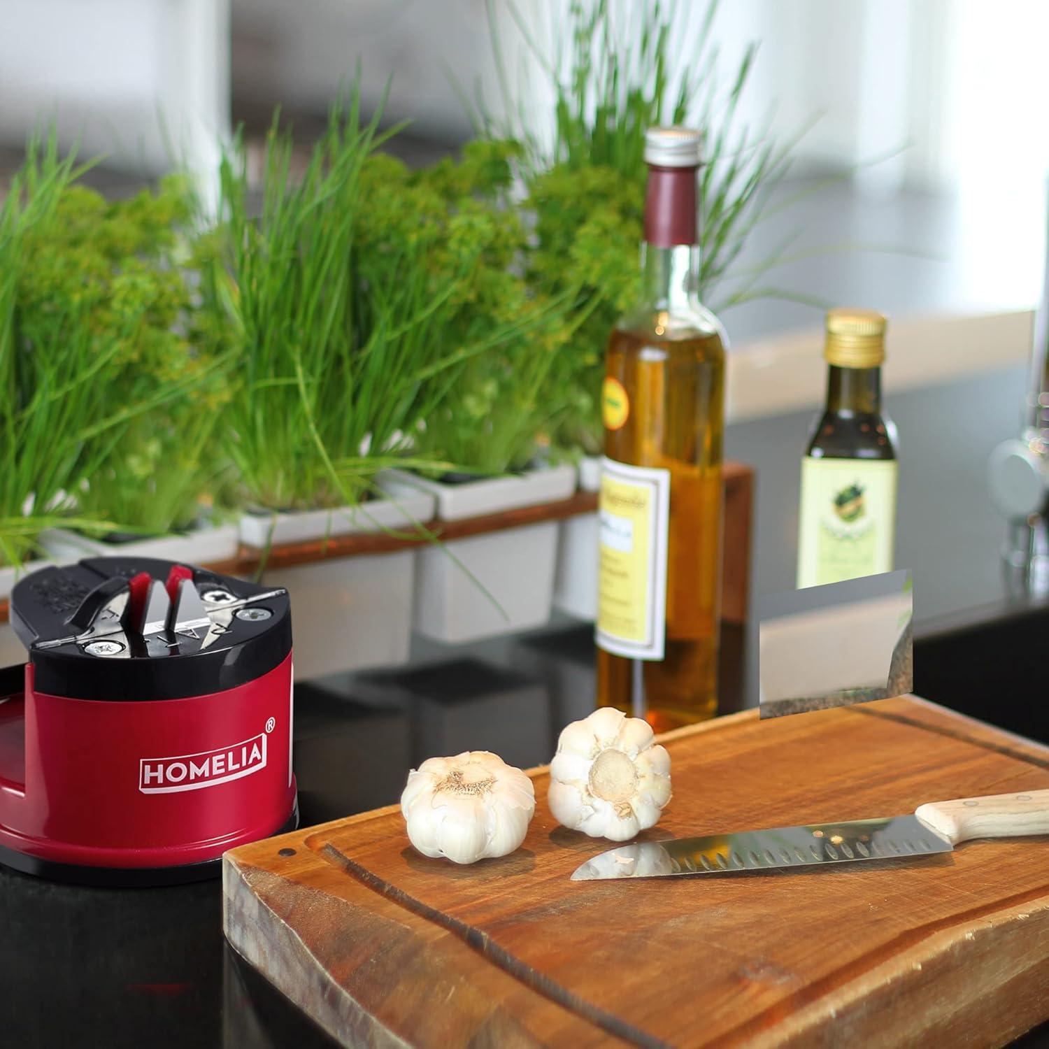 Afilador de cuchillos HOMELIA con ventosa - Rojo