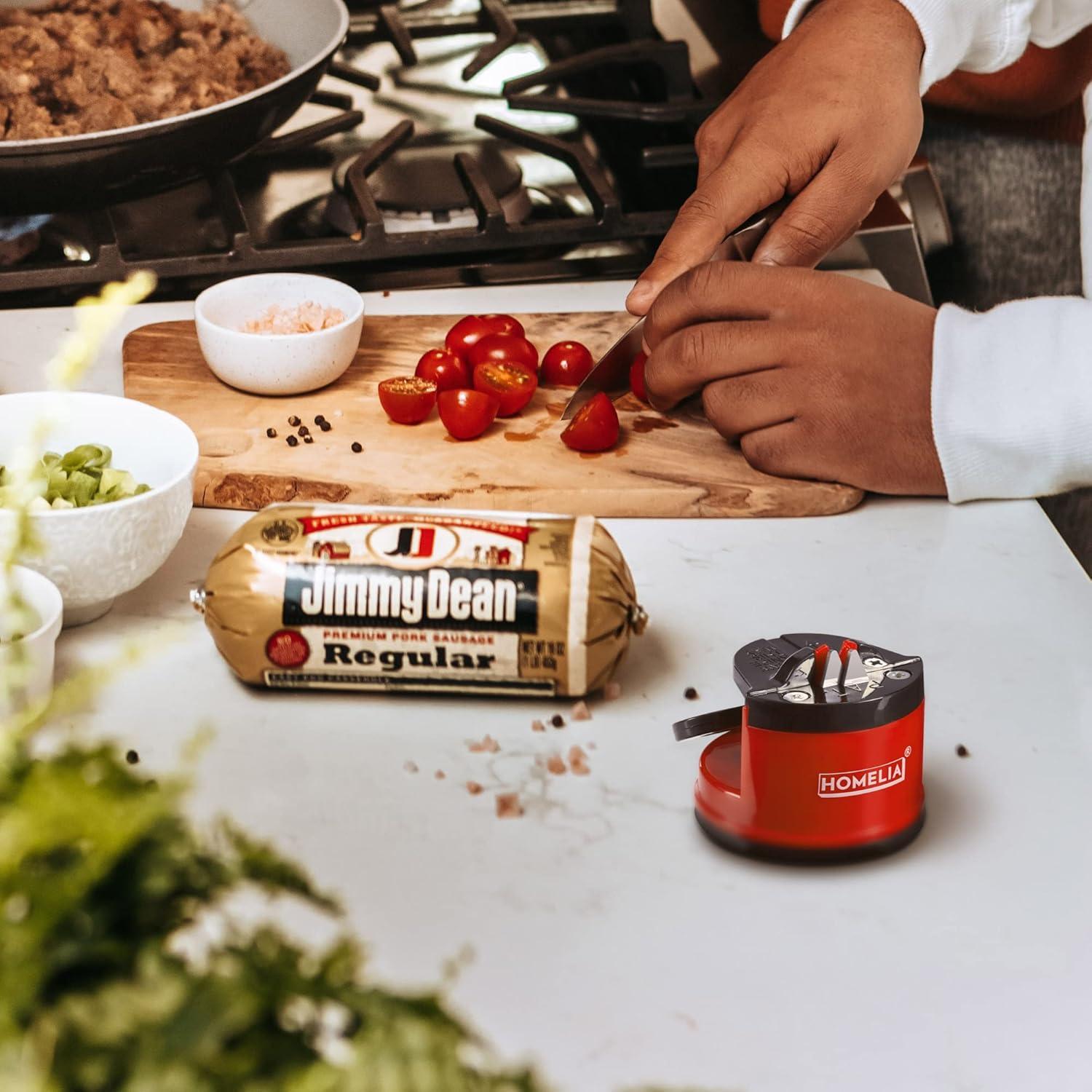 Afilador de cuchillos HOMELIA con ventosa - Rojo