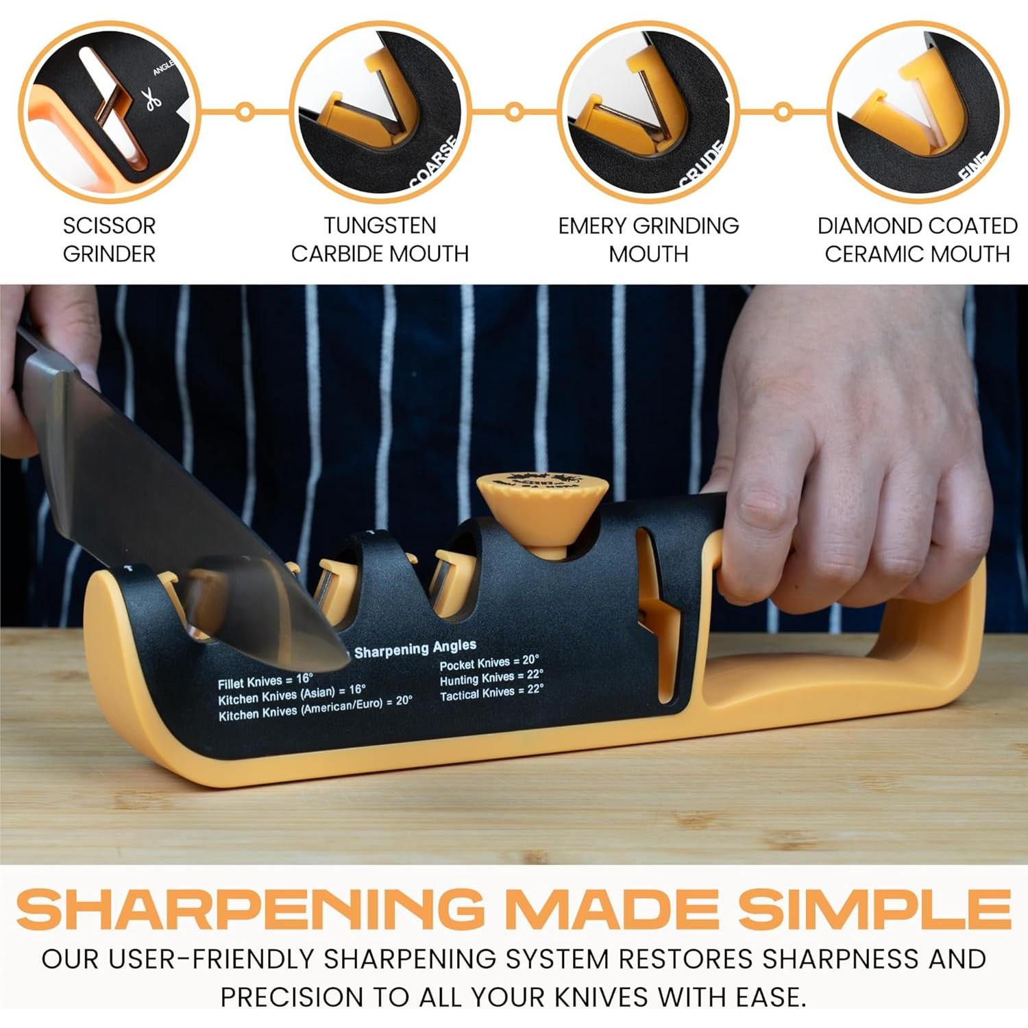 Afilador de cuchillos HSQUARE 4 en 1 con guía ajustable