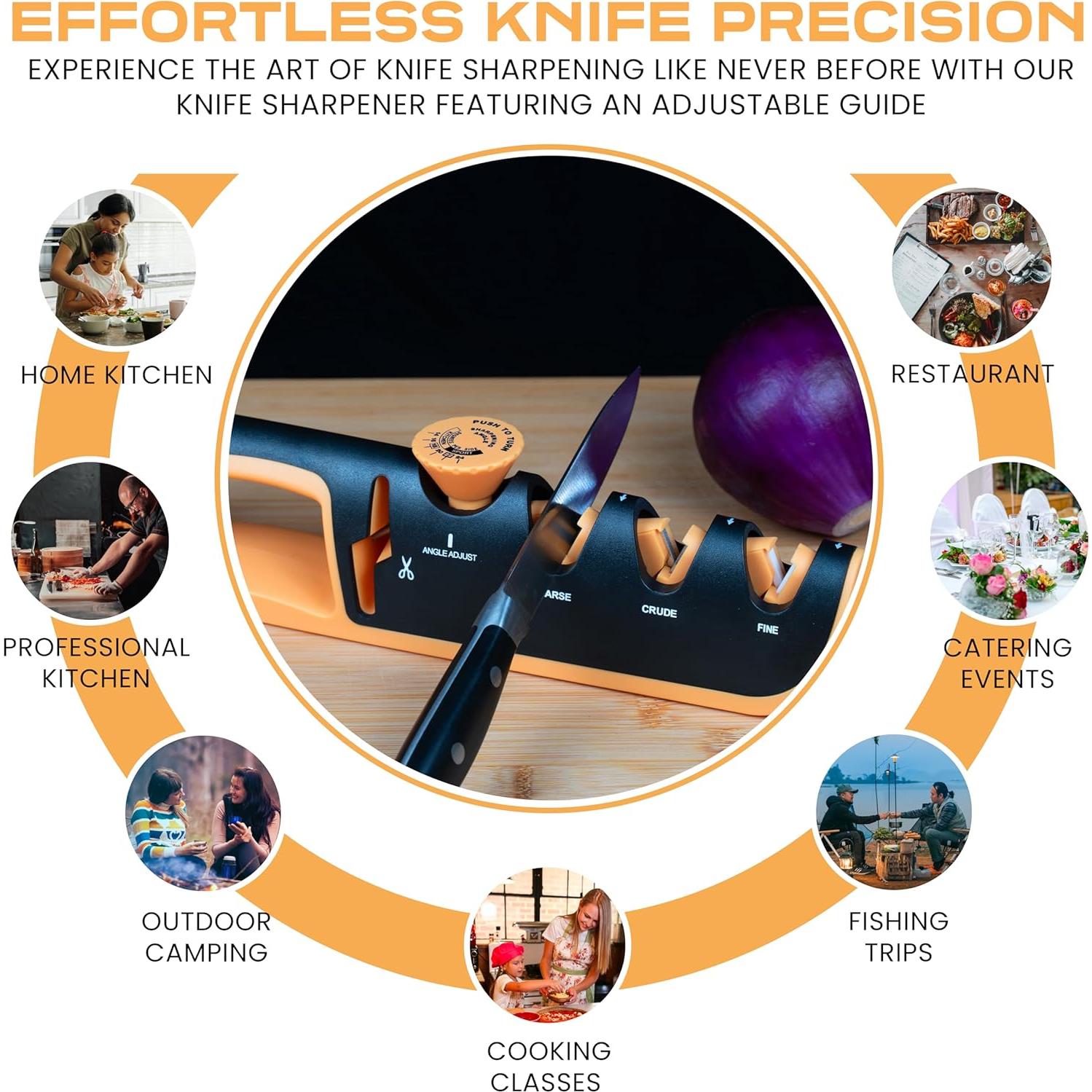 Afilador de cuchillos HSQUARE 4 en 1 con guía ajustable