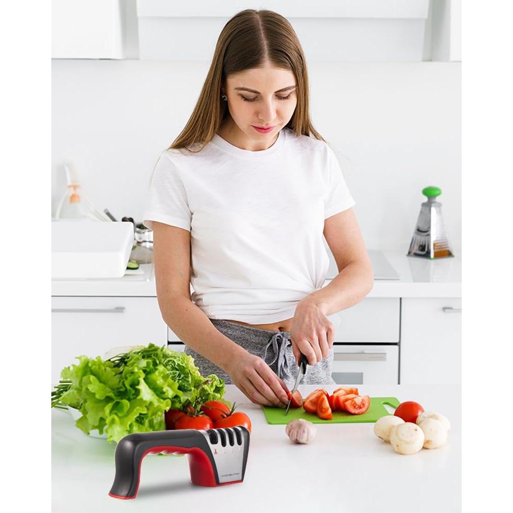 Afilador de cuchillos 4-en-1 Brigii SST01, negro y rojo