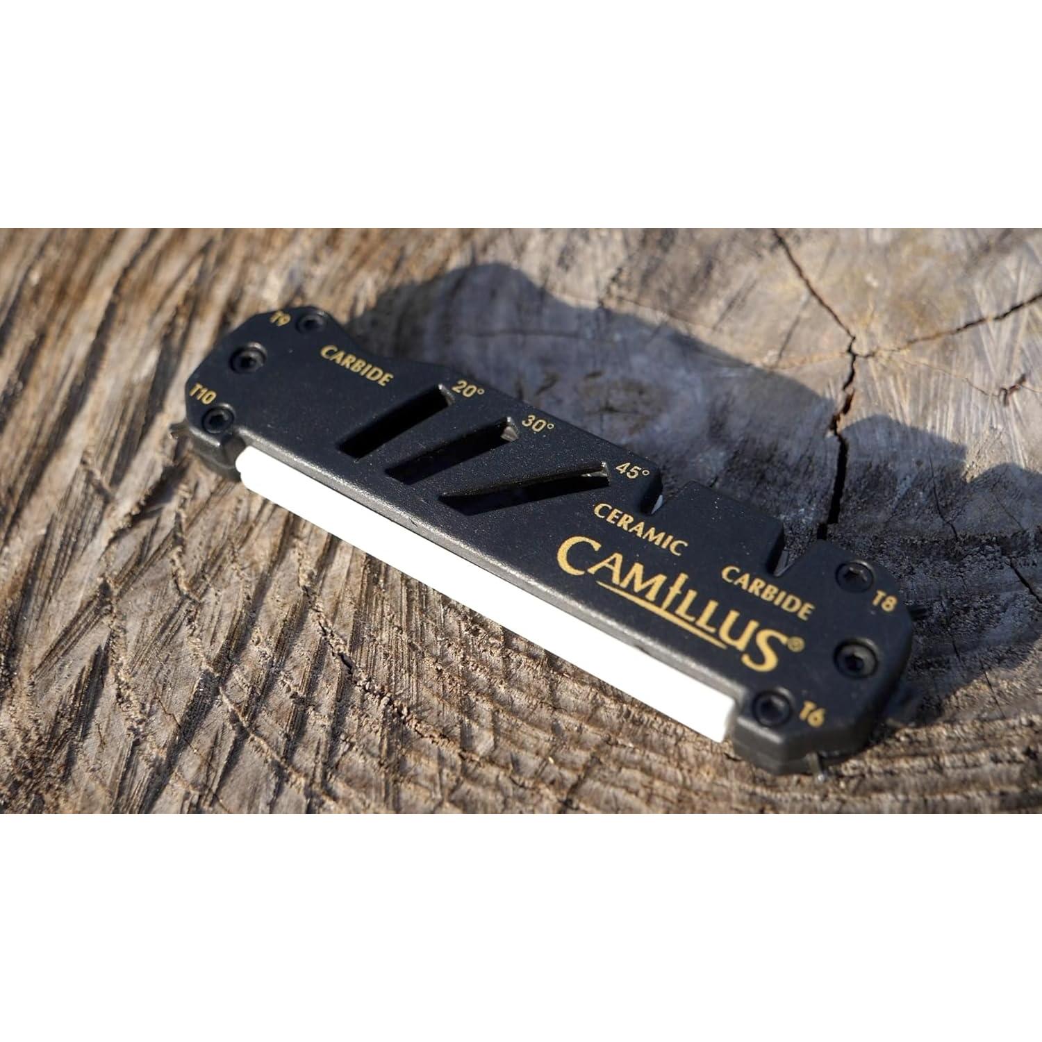 CAMILLUS GLIDE Compact Durable Easy-to-Use V-Notch Ceramic Carbide Multi-Angle Multitool Sharpener for Knives, Axes, Shears & Hooks