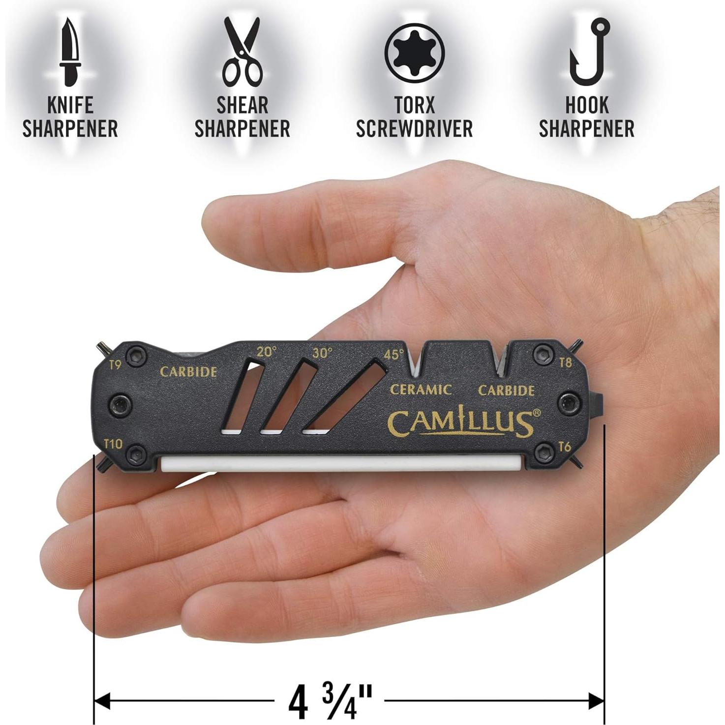 CAMILLUS GLIDE Compact Durable Easy-to-Use V-Notch Ceramic Carbide Multi-Angle Multitool Sharpener for Knives, Axes, Shears & Hooks
