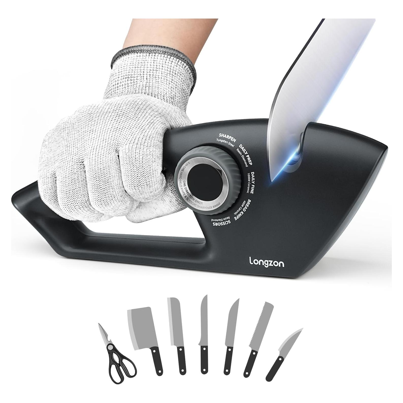 Afilador de cuchillos 5 en 1 Longzon con guante resistente