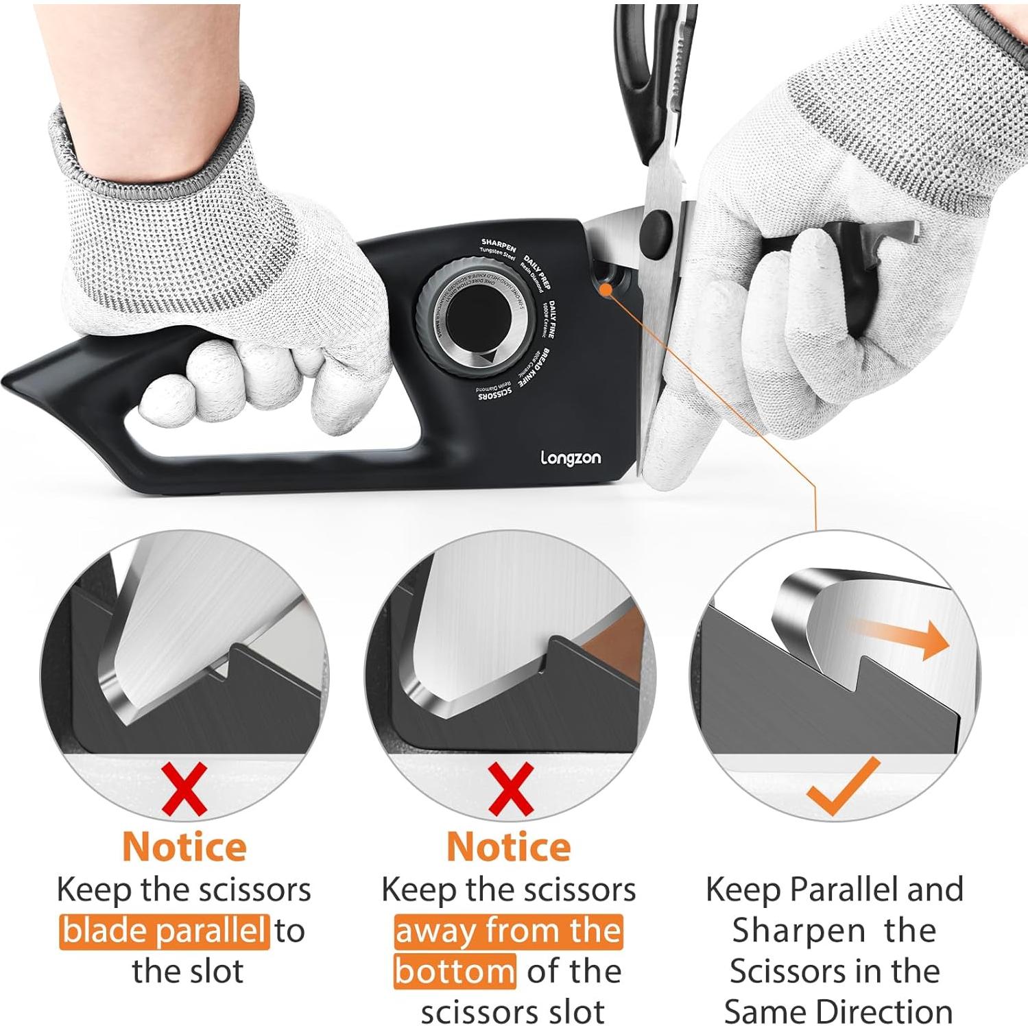 Afilador de cuchillos 5 en 1 Longzon con guante resistente