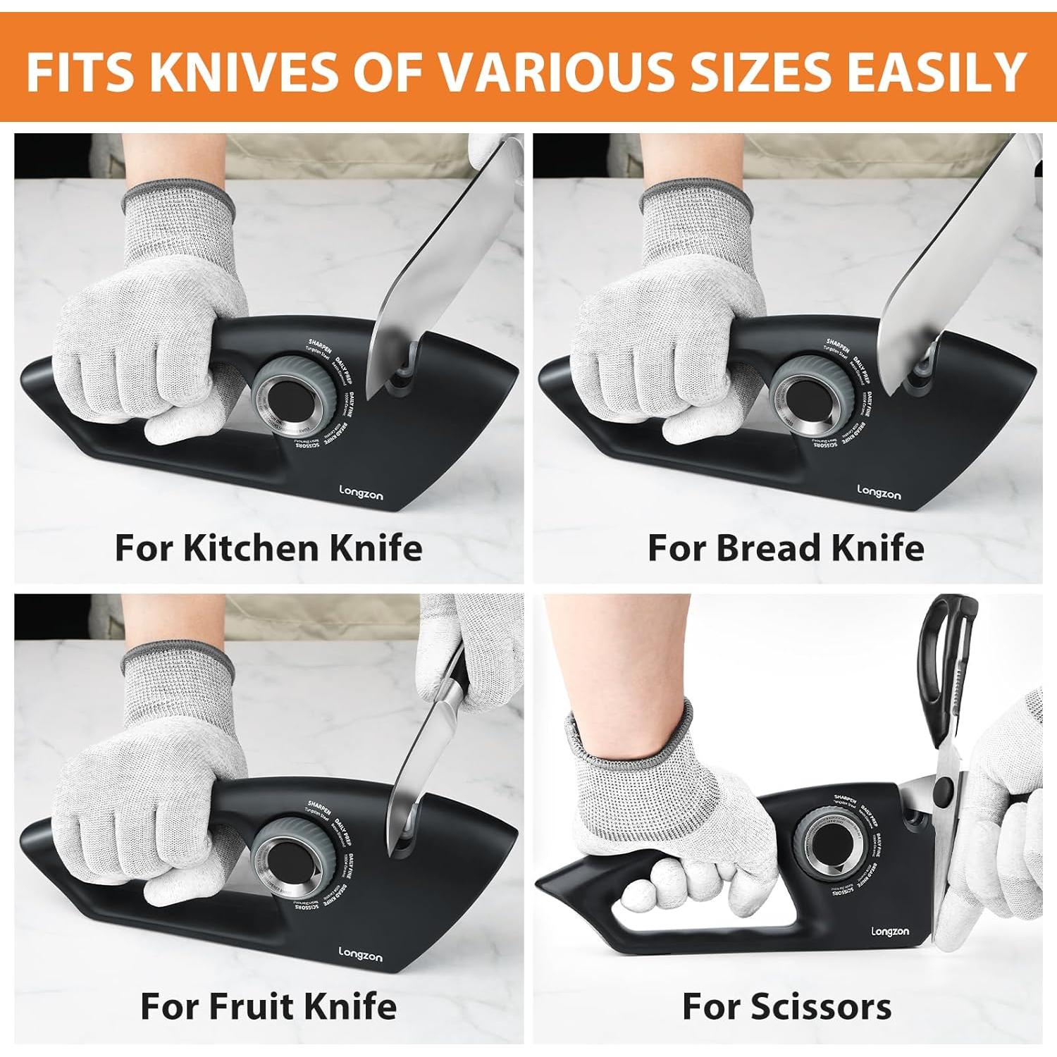 Afilador de cuchillos 5 en 1 Longzon con guante resistente