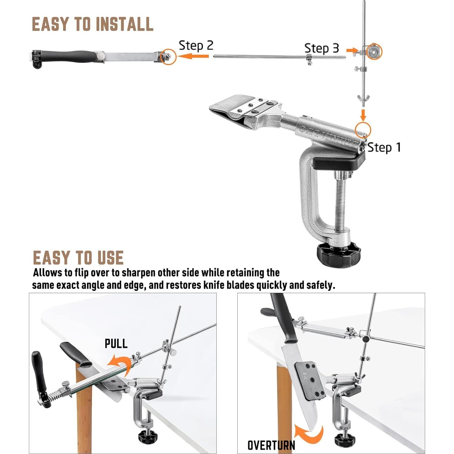 Upgraded RUIXIN PRO RX-008 Professional Knife Sharpener with 10 Whetstones, 360° Rotation Flip Design Fixed-Angle Stainless Steel Kitchen Chef Knife Sharpening Kit Abrasive Holding System Tools