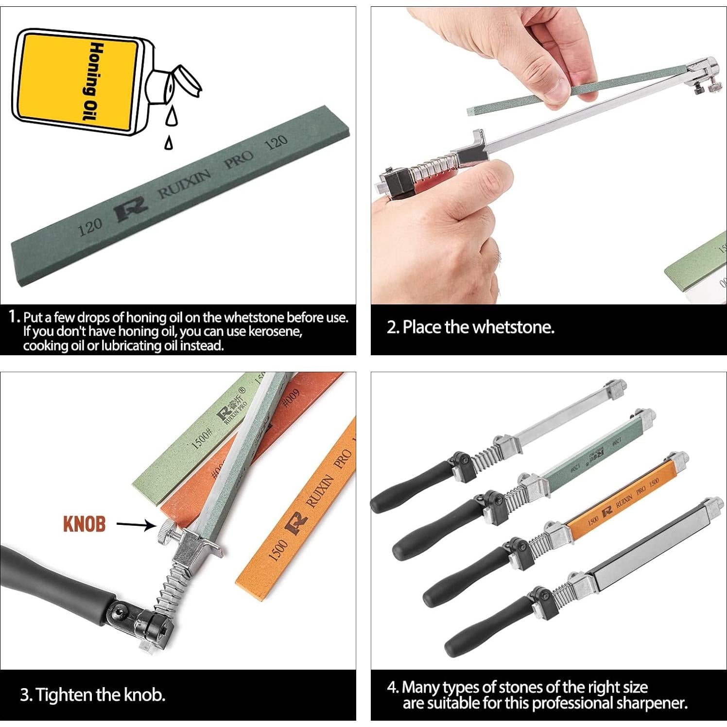 Upgraded RUIXIN PRO RX-008 Professional Knife Sharpener with 10 Whetstones, 360° Rotation Flip Design Fixed-Angle Stainless Steel Kitchen Chef Knife Sharpening Kit Abrasive Holding System Tools