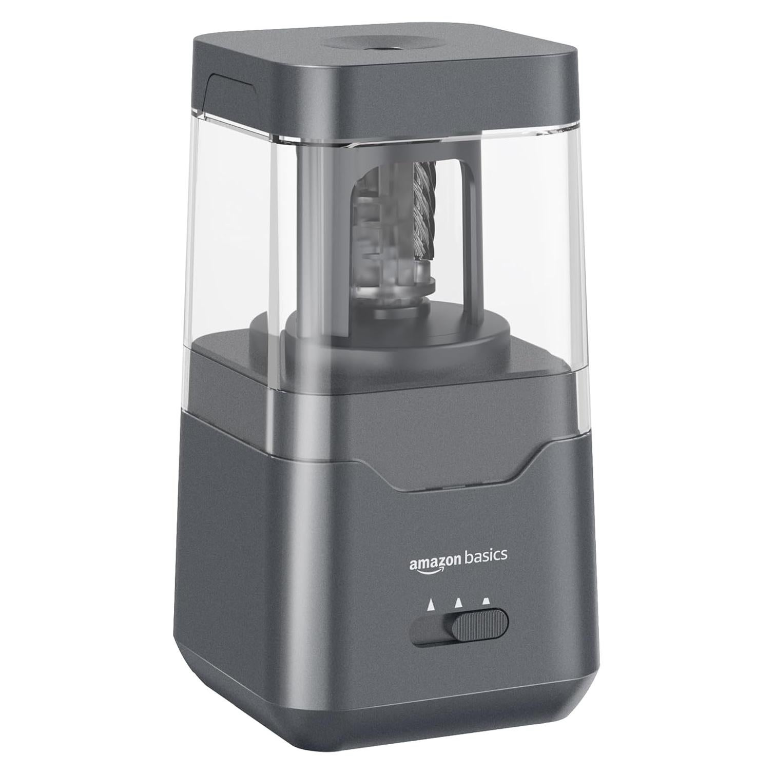Afilador de lápices eléctrico Amazon Basics, automático, portátil