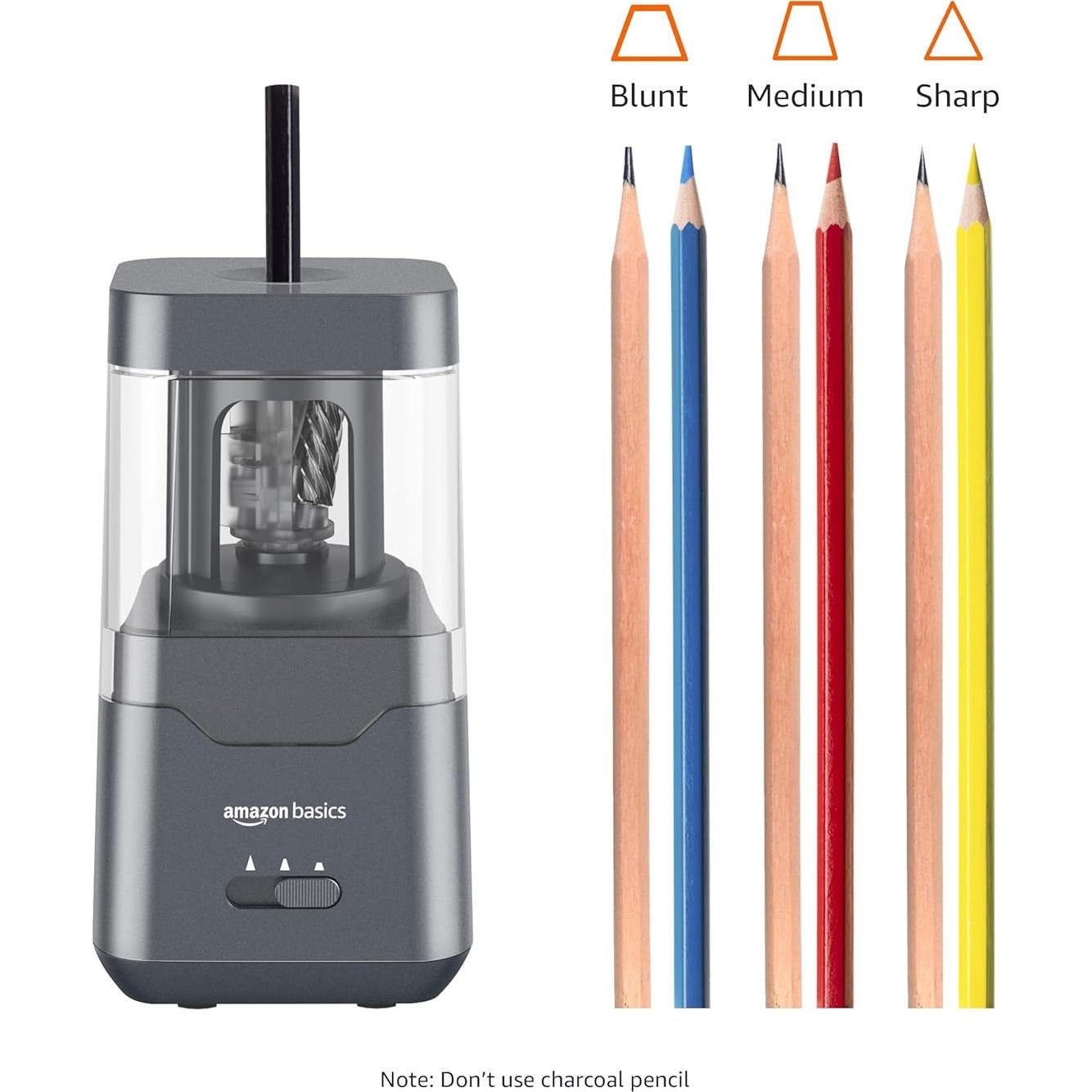 Afilador de lápices eléctrico Amazon Basics, automático, portátil