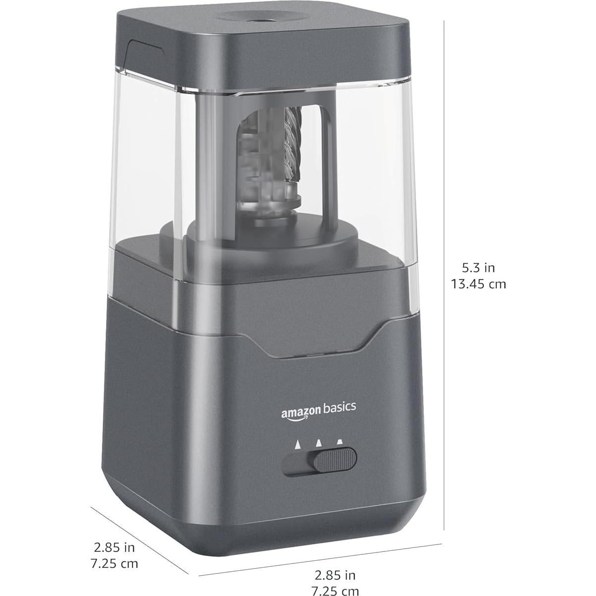 Afilador de lápices eléctrico Amazon Basics, automático, portátil