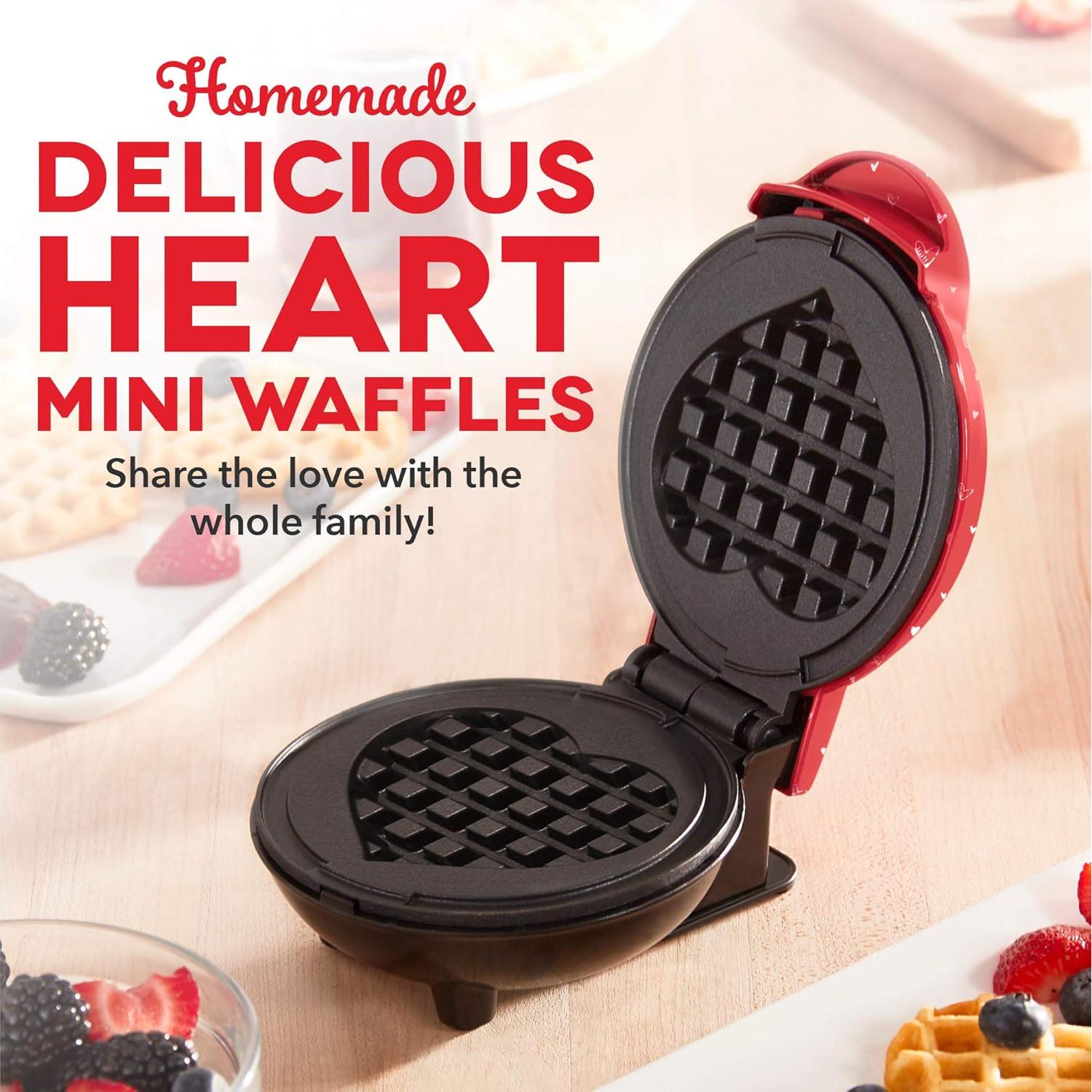 Mini Máquina de Waffles DASH Corazón Rojo 10 cm Antiadherente