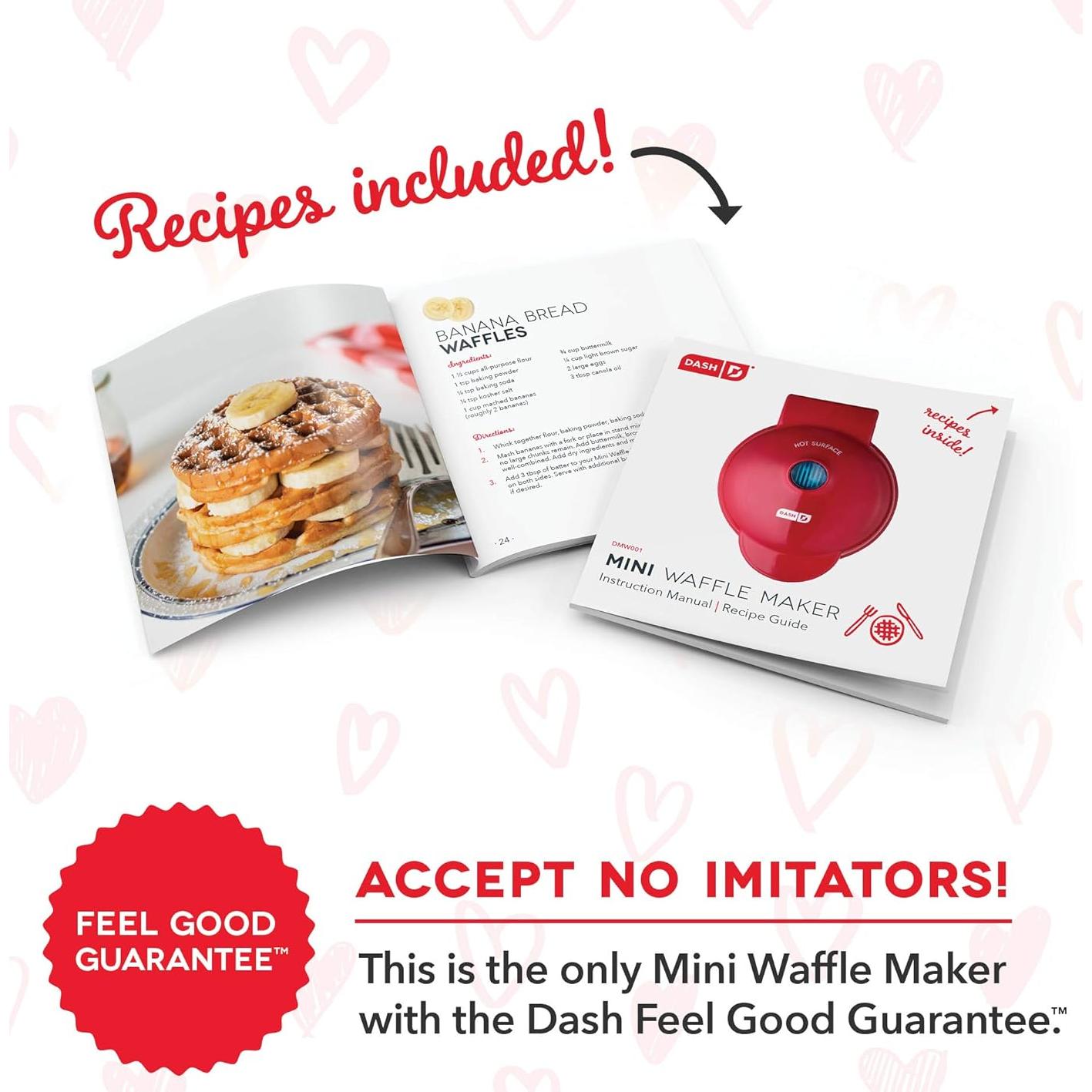 Mini Máquina de Waffles DASH Corazón Rojo 10 cm Antiadherente