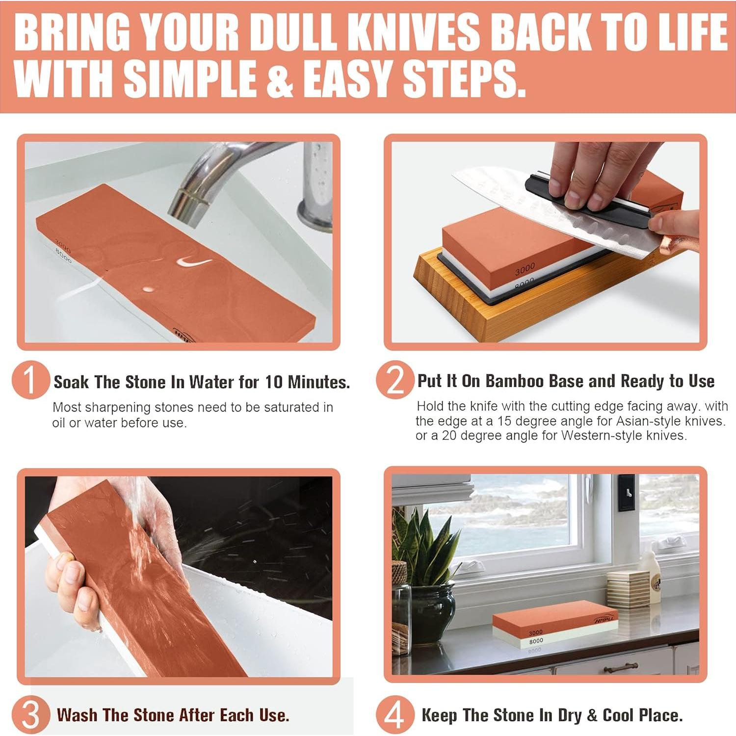 Juego de Piedras de Afilar Cuchillos HMPLL 4 Lados 400/1000 3000/8000