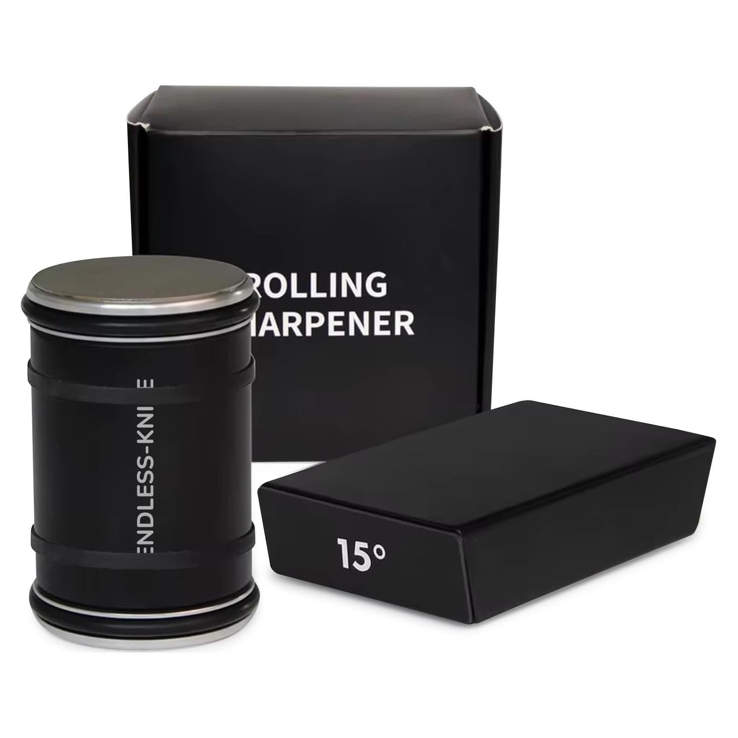 Rolling Knife Sharpener - Knife Sharpening Made Easy - Knife Sharpener Tool for Kitchen Knives - 15 Degree + 20 Degree Sharpening - Black