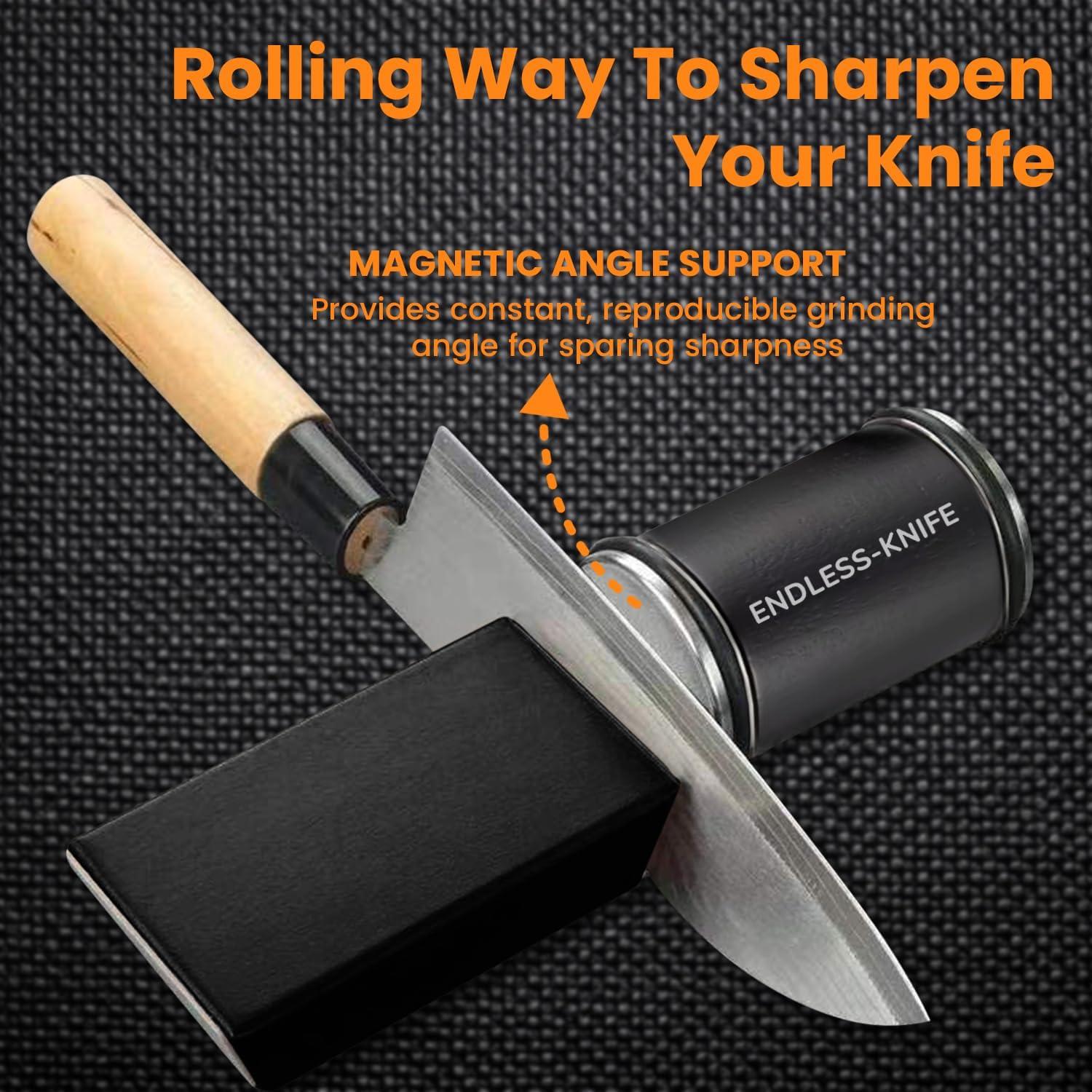 Rolling Knife Sharpener - Knife Sharpening Made Easy - Knife Sharpener Tool for Kitchen Knives - 15 Degree + 20 Degree Sharpening - Black