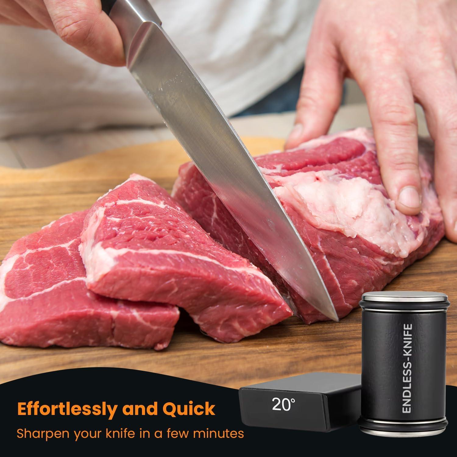 Rolling Knife Sharpener - Knife Sharpening Made Easy - Knife Sharpener Tool for Kitchen Knives - 15 Degree + 20 Degree Sharpening - Black