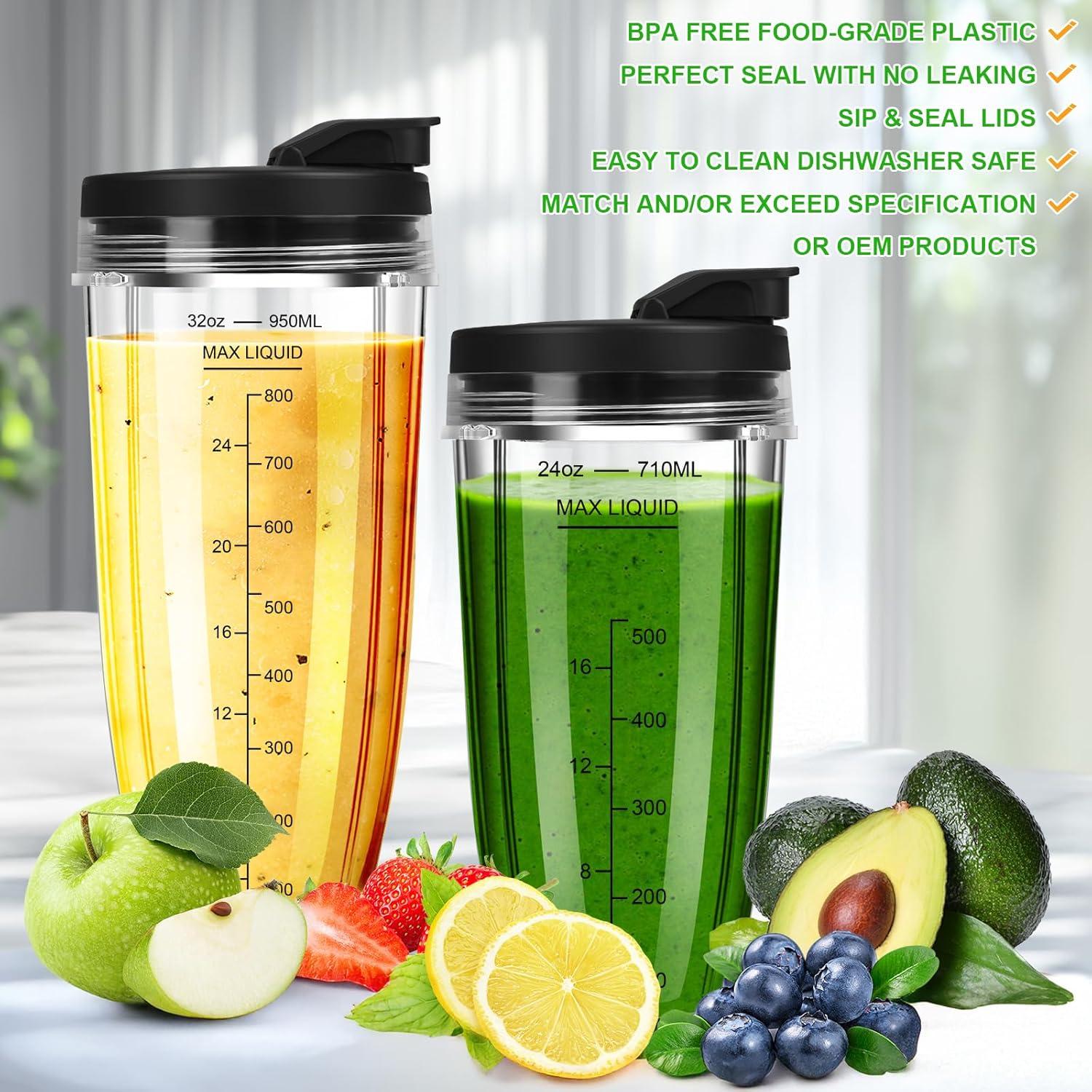 Tazas de Licuadora Ninja 24oz y 32oz con Tapas Abatibles