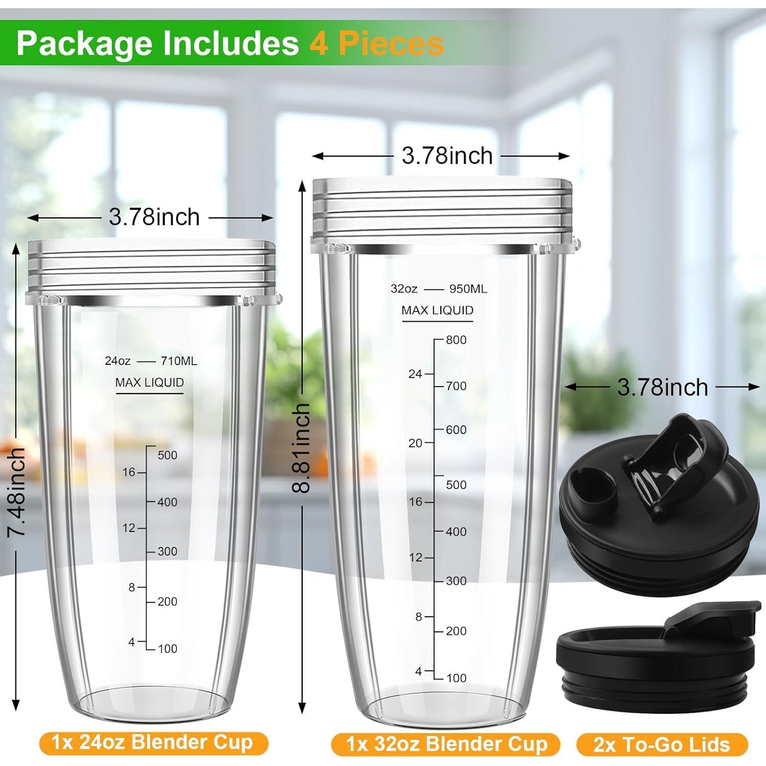 Tazas de Licuadora Ninja 24oz y 32oz con Tapas Abatibles