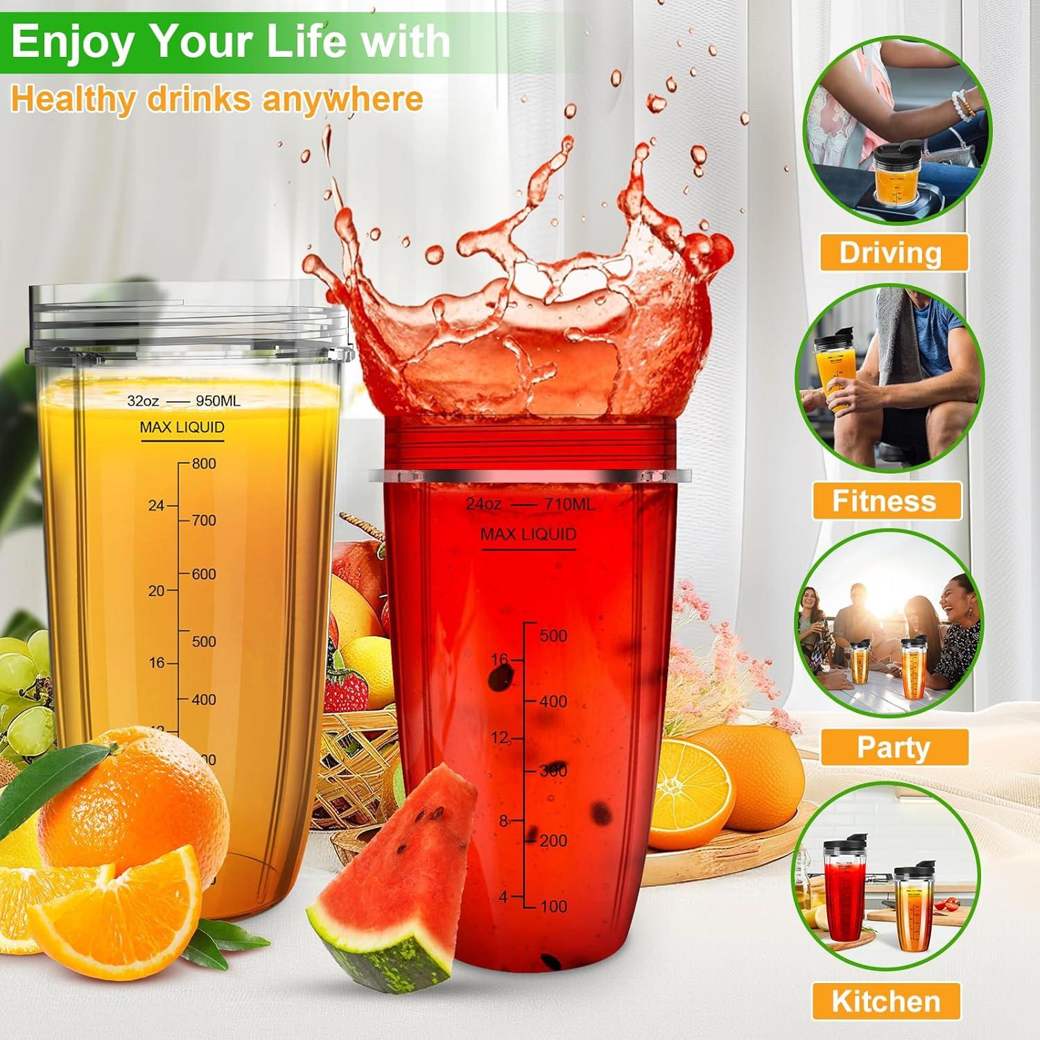 Tazas de Licuadora Ninja 24oz y 32oz con Tapas Abatibles