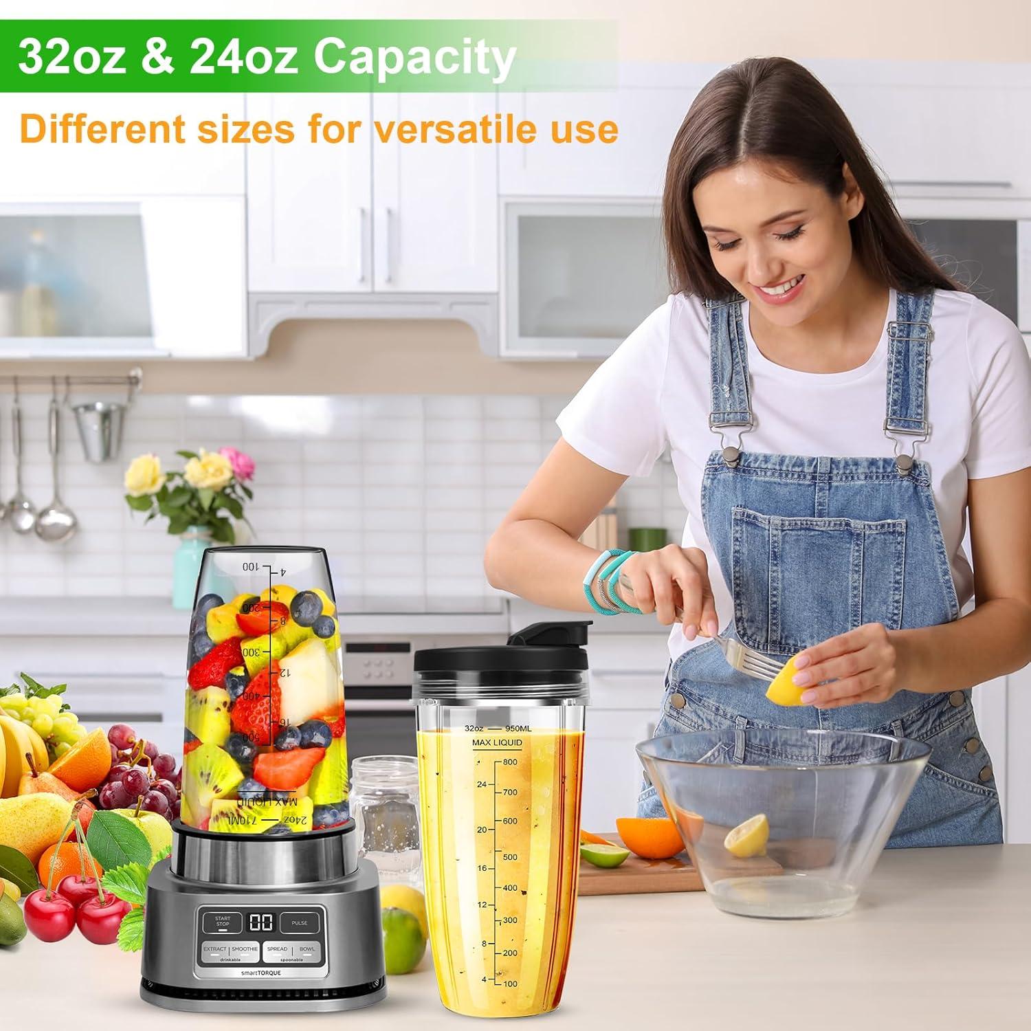 Tazas de Licuadora Ninja 24oz y 32oz con Tapas Abatibles