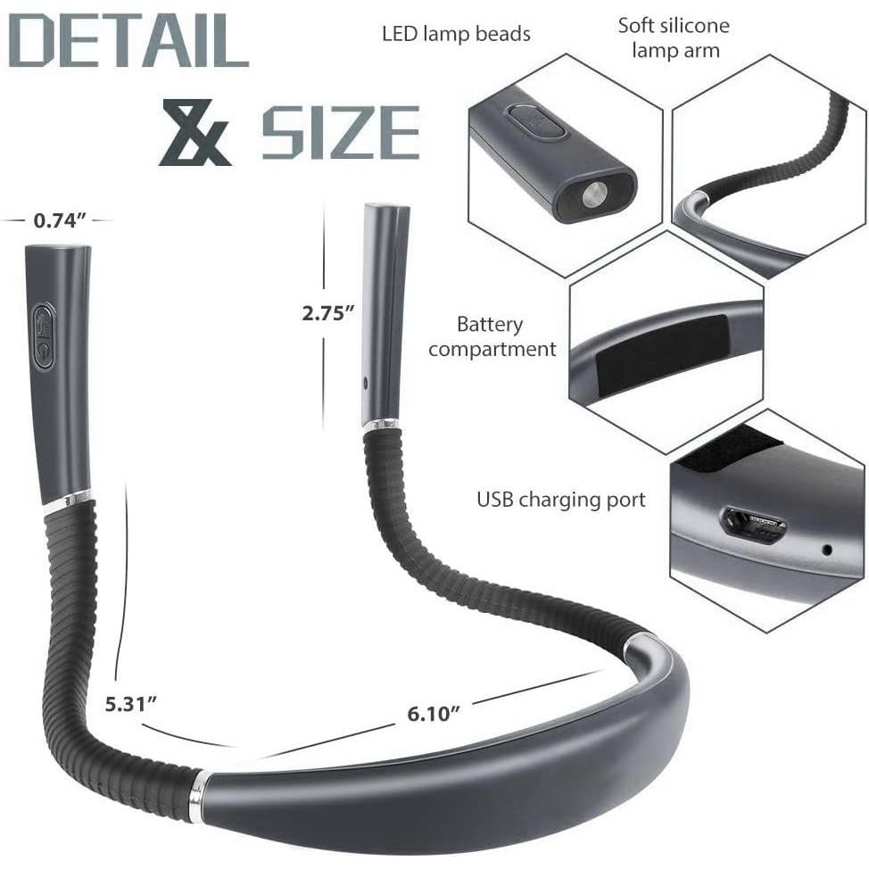 Luz de Lectura Flexible Aiolekup, 3 Colores, 3 Brillos, Recargable