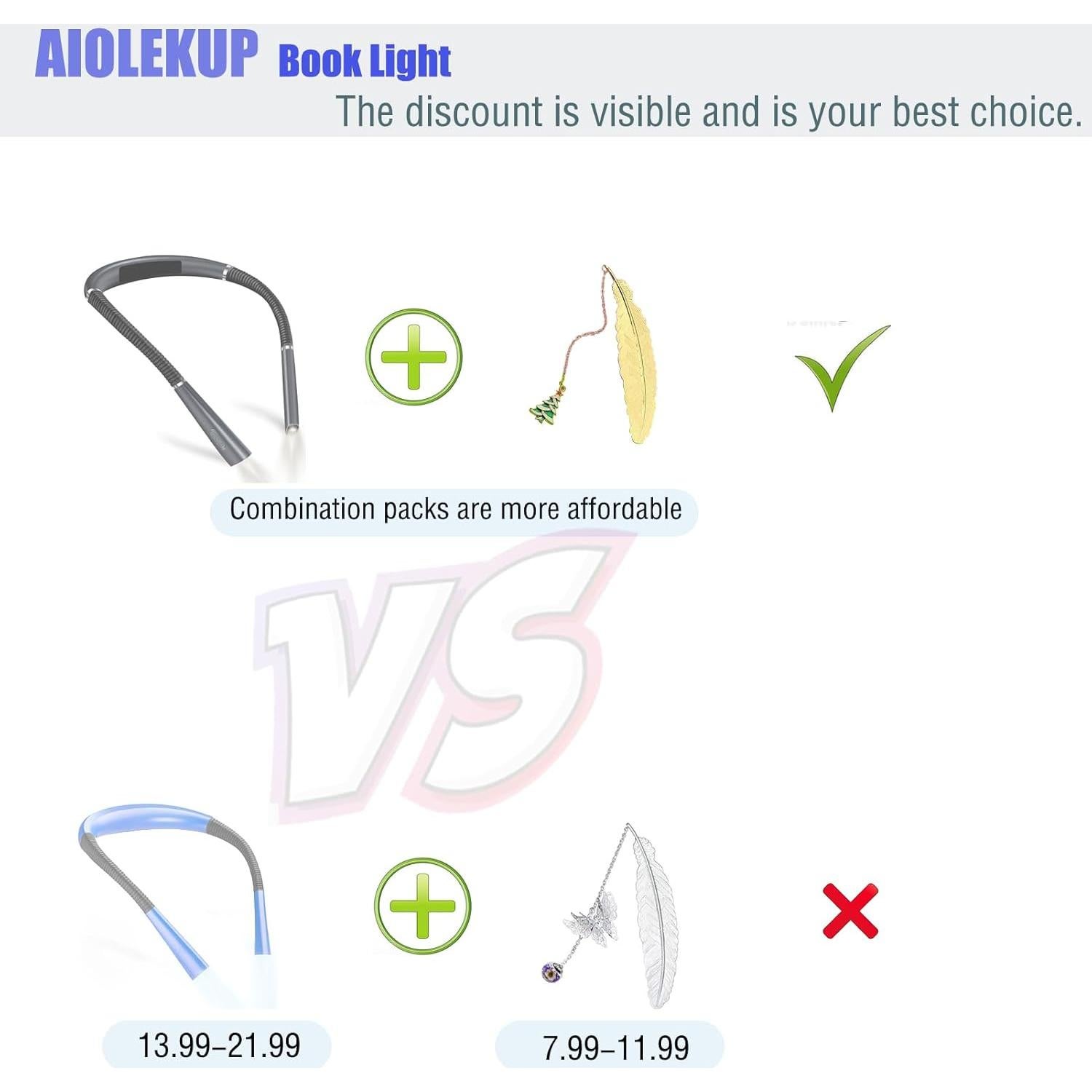 Luz de Lectura Flexible Aiolekup, 3 Colores, 3 Brillos, Recargable