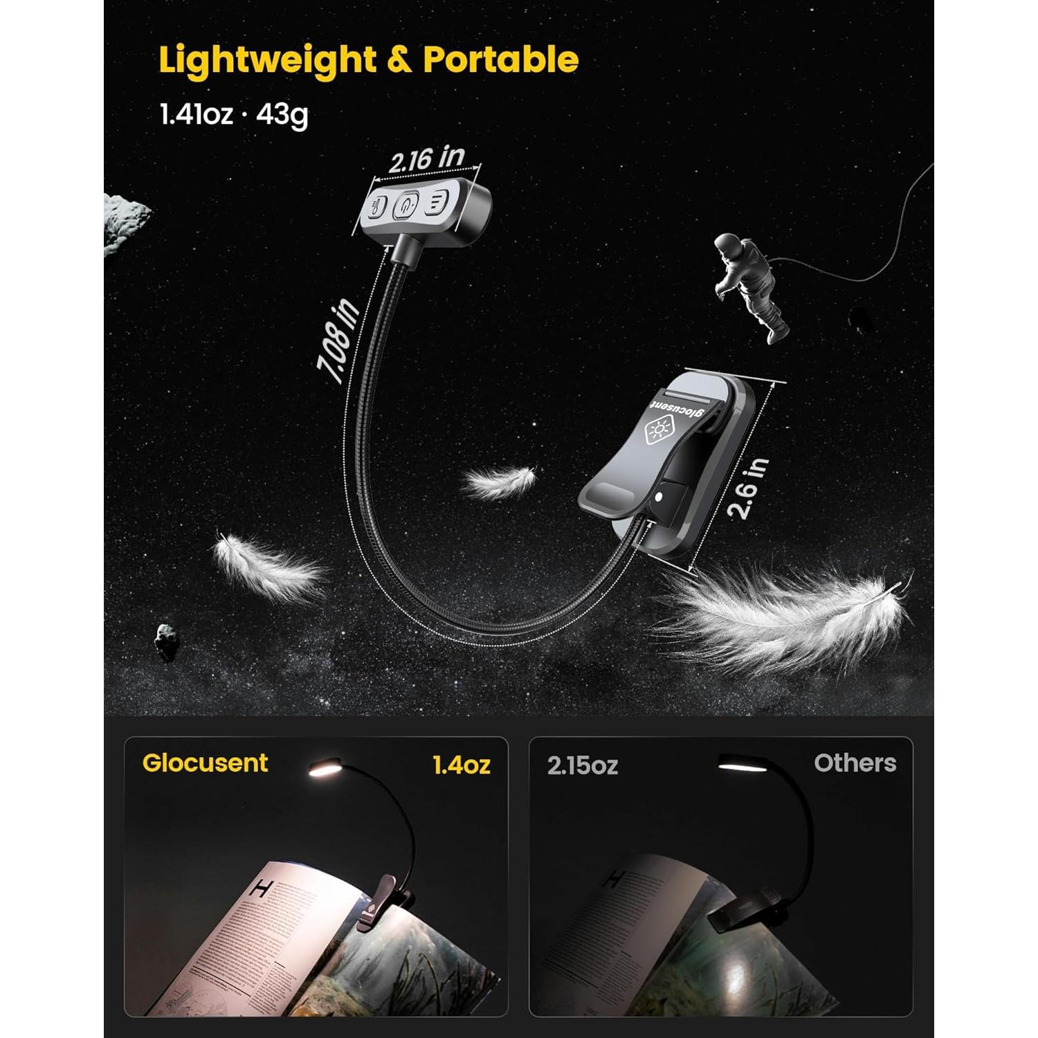 Luz de lectura Glocusent A18 recargable 3 colores 5 brillos