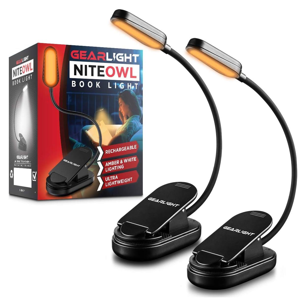 Luz de lectura recargable GearLight clip-on 2 unidades LED