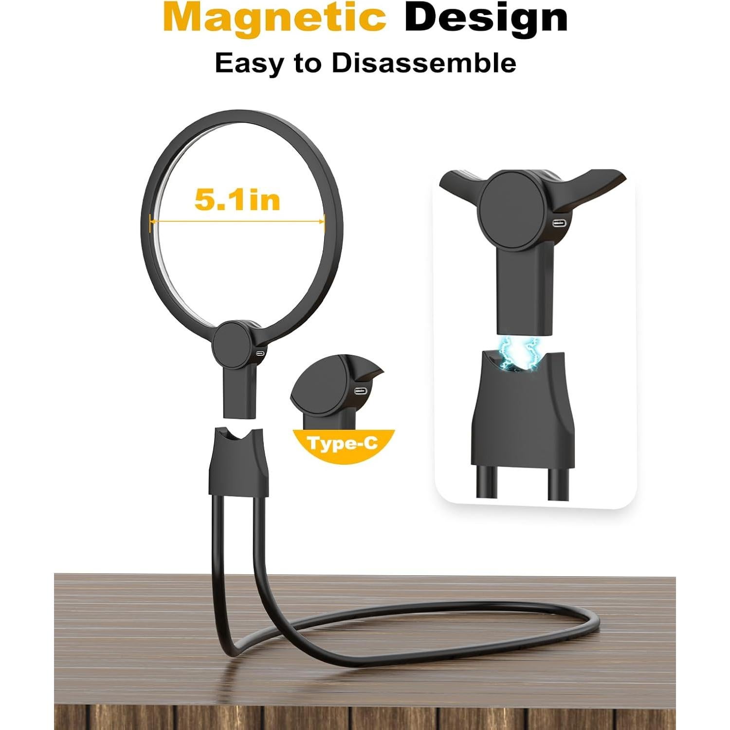 Lupa de Mano con Luz Toolhelper 5X 13cm para Lectura