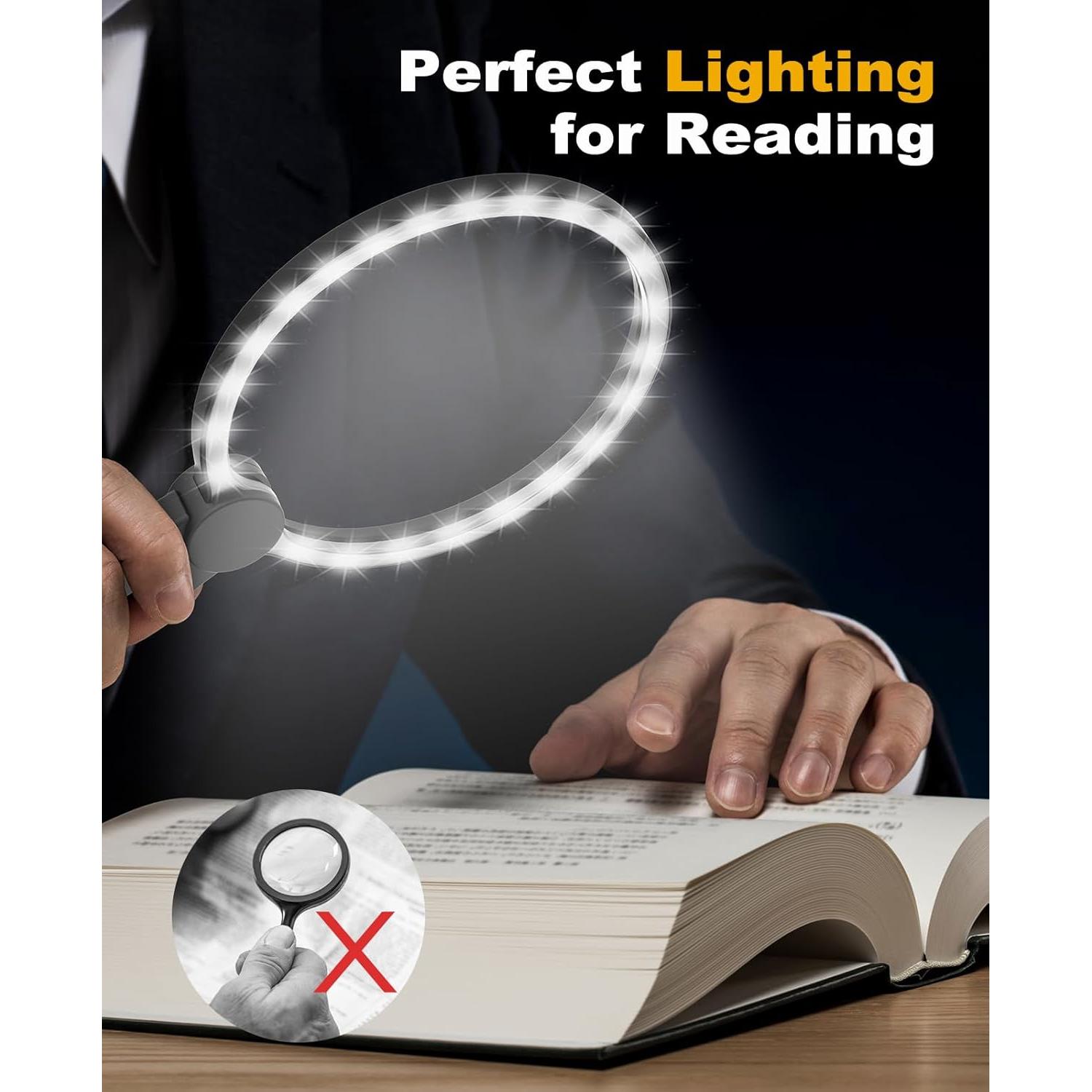 Lupa de Mano con Luz Toolhelper 5X 13cm para Lectura