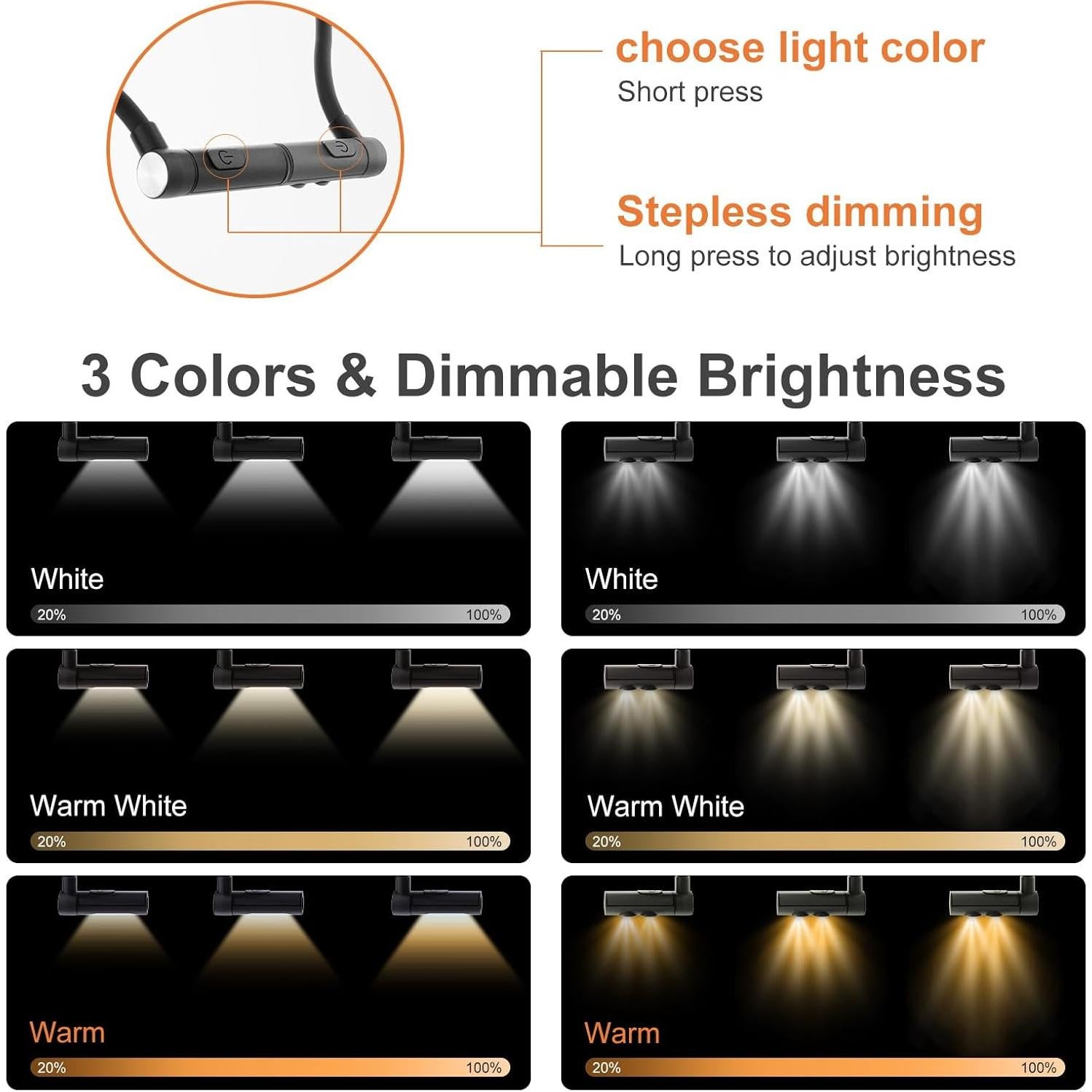 Luz de Lectura LED Recargable Kaulsoue 3 Colores 1800mAh