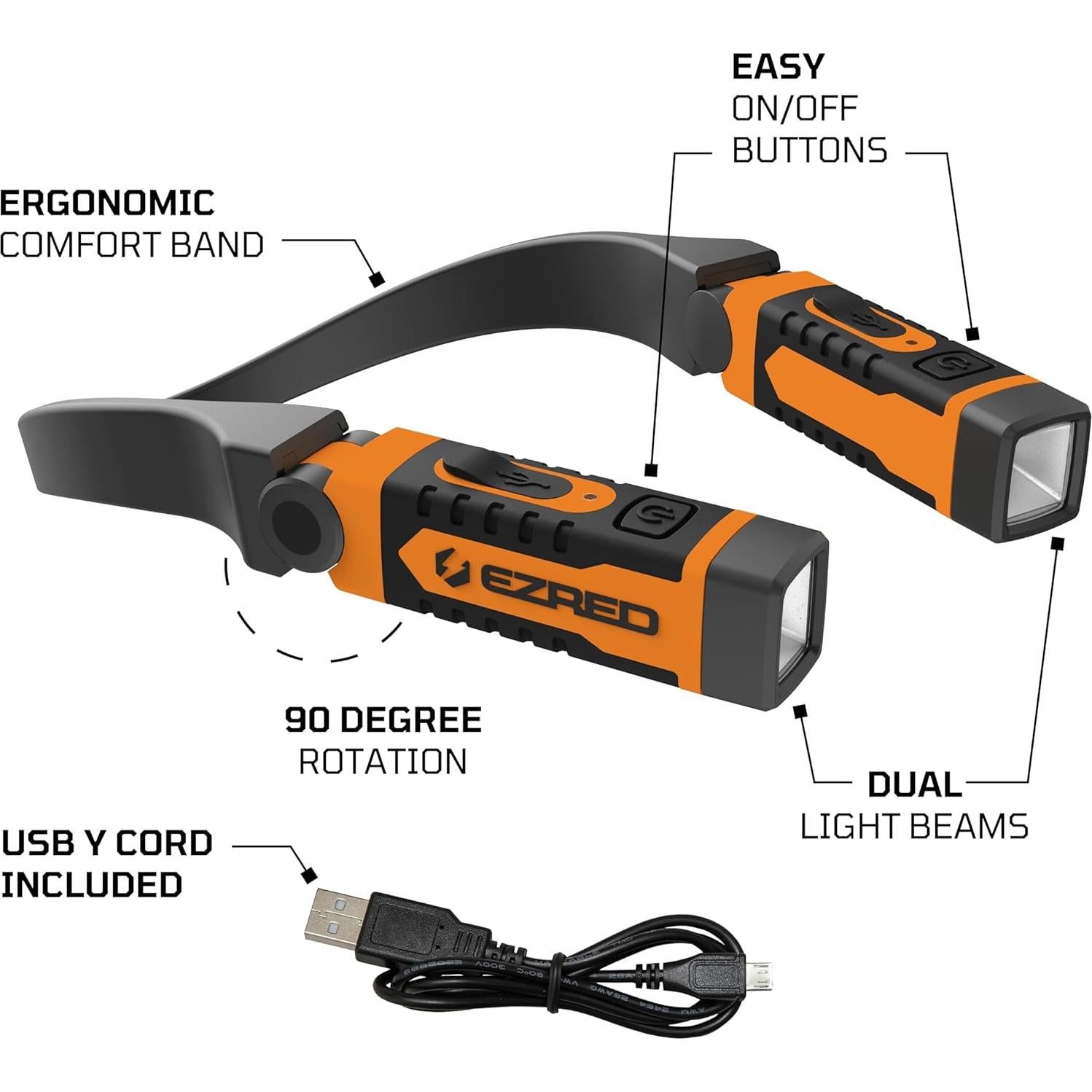 Luz de Cuello Recargable EZRED ANYWEAR 300 Lúmenes Naranja