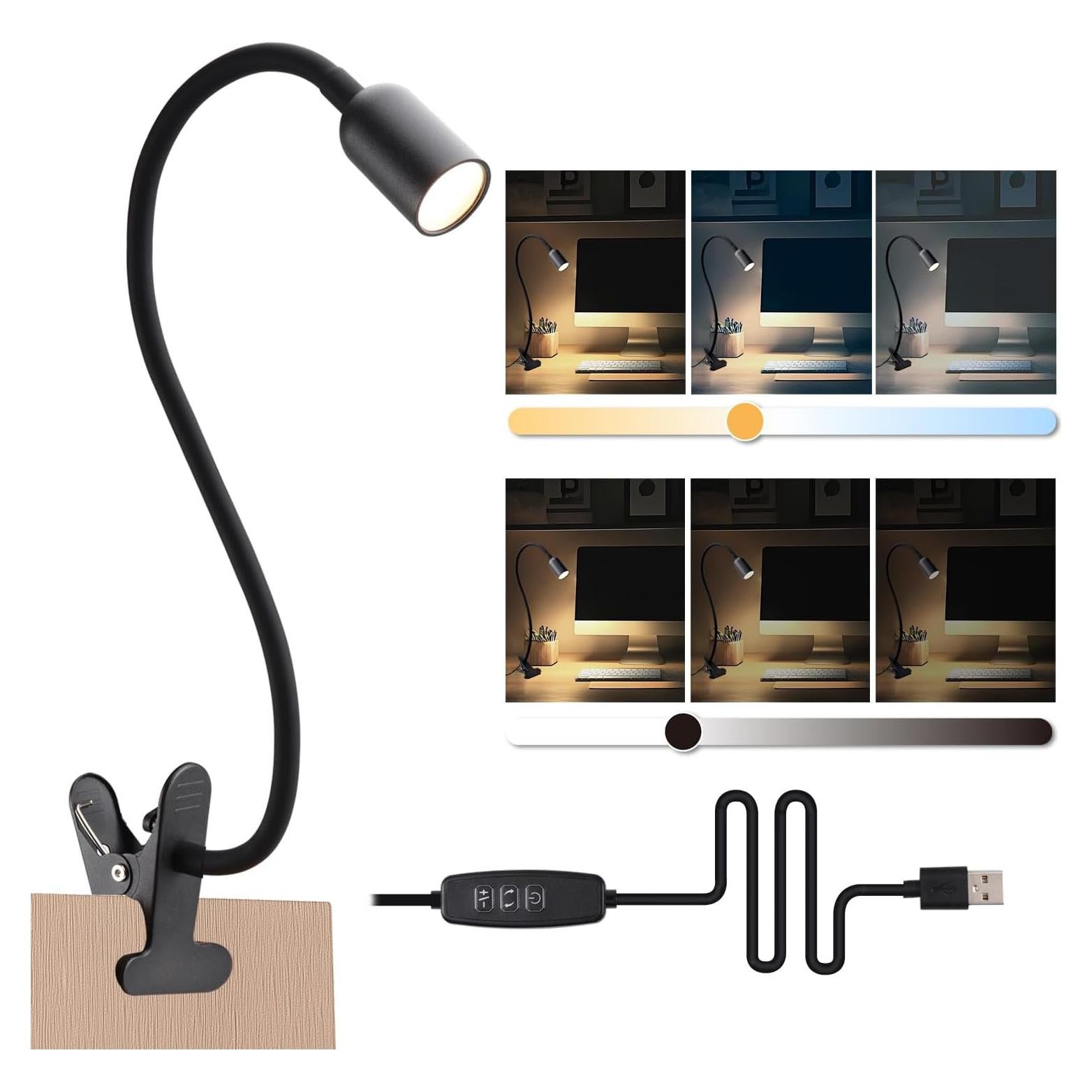 Luz LED de Lectura Clip-On DAMI con Cuello Flexible 3W