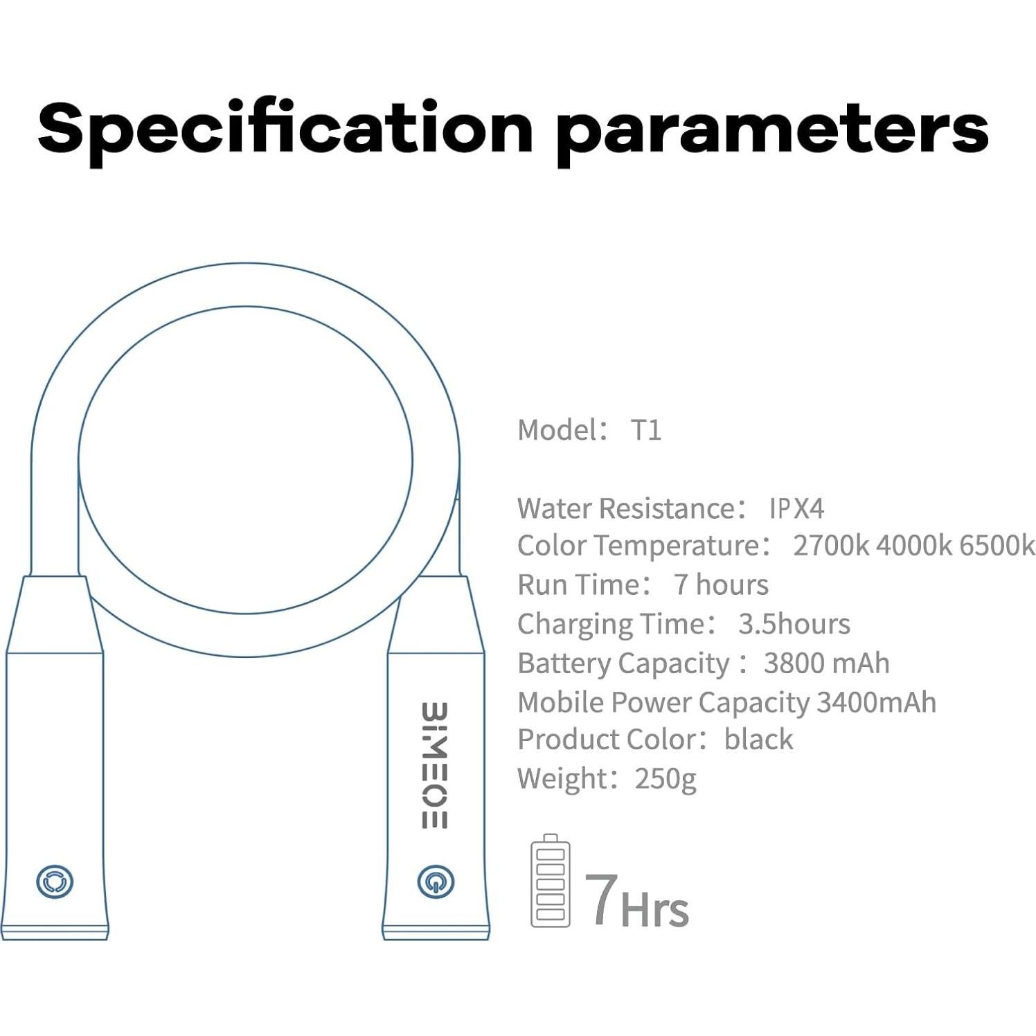 Luz de Cuello Recargable BIMEOE 300 Lúmenes 3800mAh