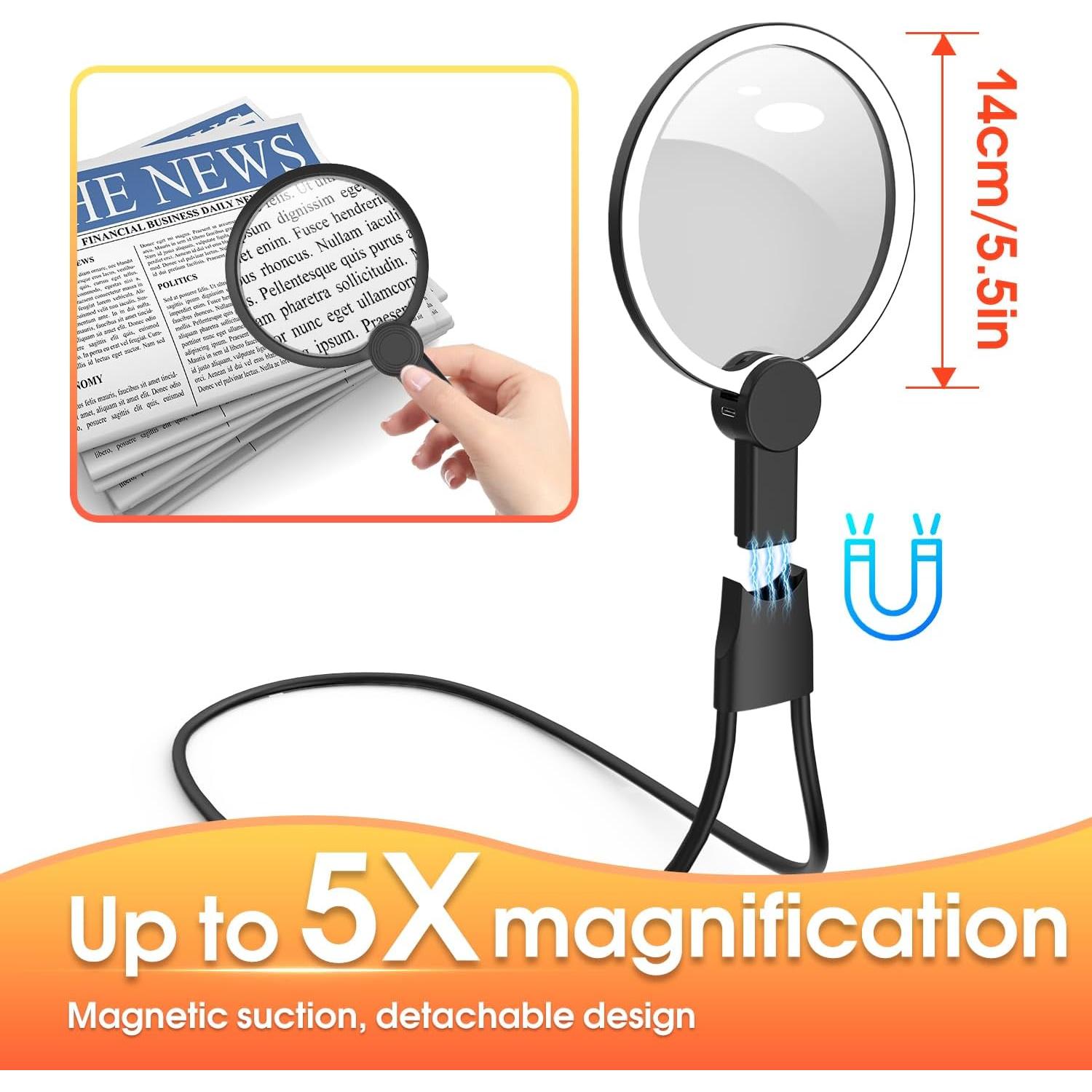 Lupa con Luz LED IMICHI 6X 13 cm Manos Libres para Leer