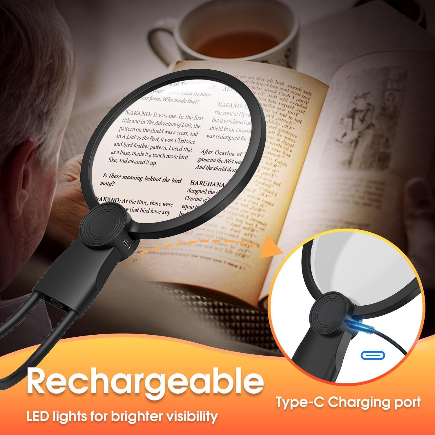 Lupa con Luz LED IMICHI 6X 13 cm Manos Libres para Leer