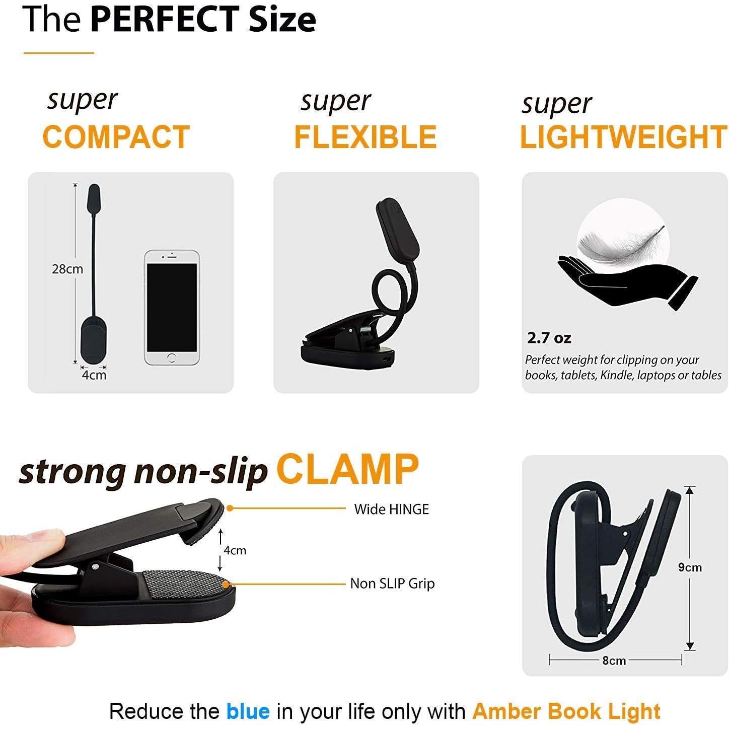 Luz de Lectura Recargable Amber Light - 80 Lúmenes, 1600K